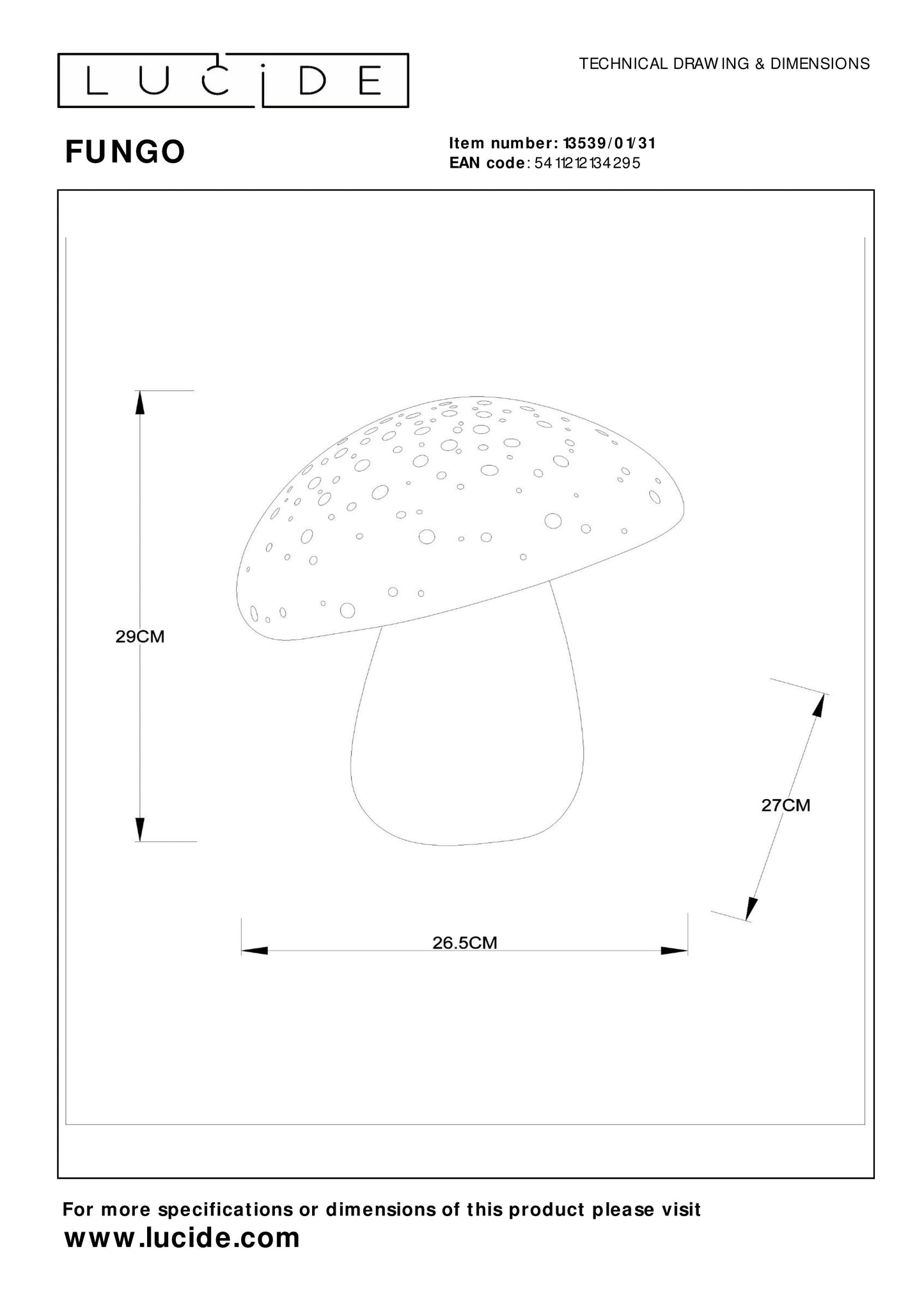 Lucide FUNGO - Table lamp - 1xE14 - White