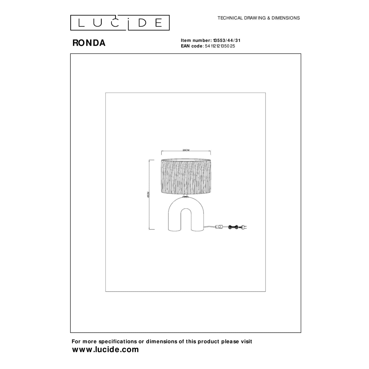 Lucide RONDA - Table lamp - 1xE27 - White