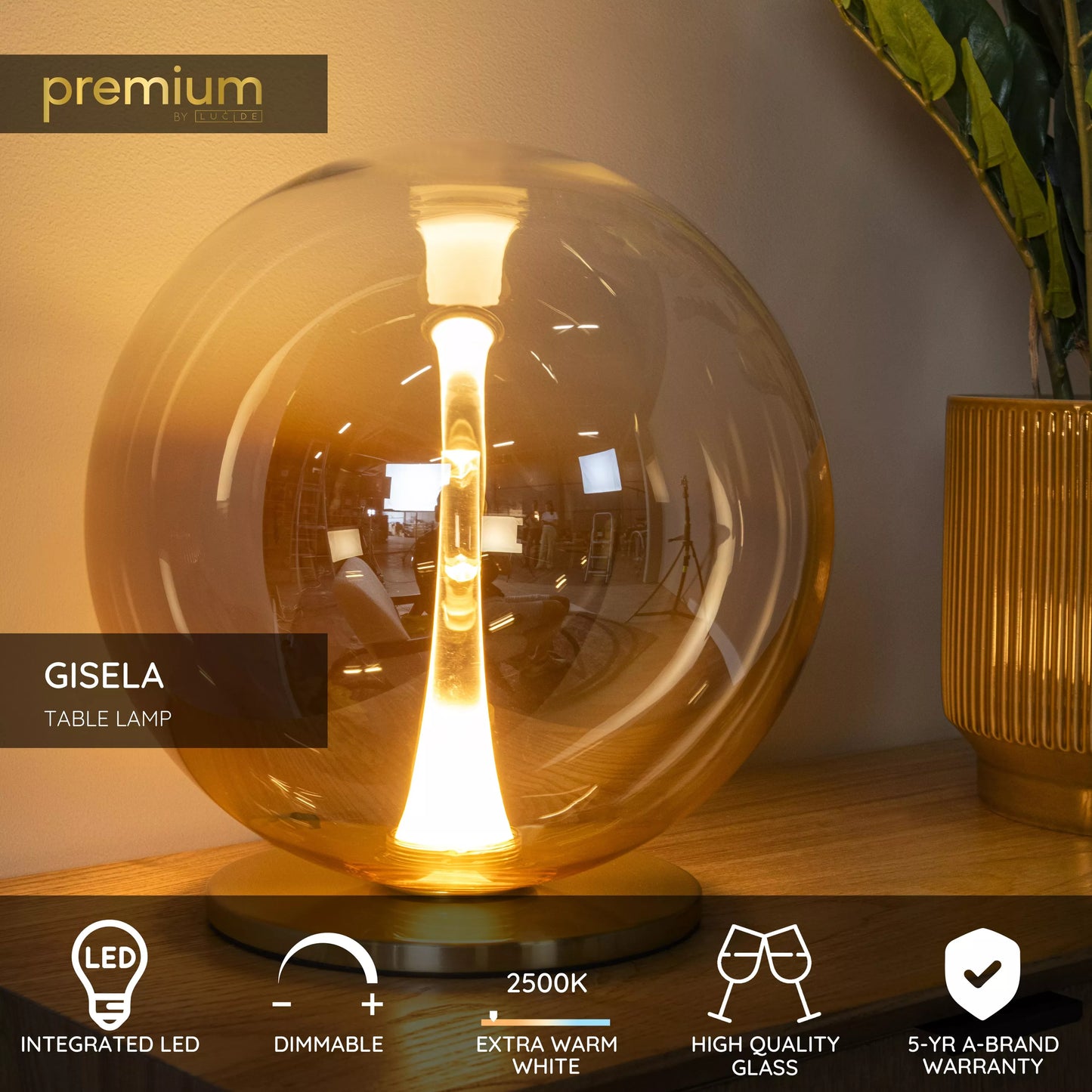 Lucide GISELA - Table lamp - Ø 30 cm - LED Dim. - 1x12W 2500K - Amber | Premium