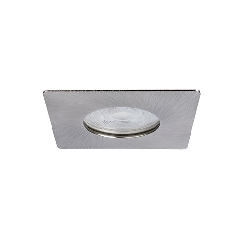 EVOFIRE 85 FIRE RATED DOWNLIGHT 70MM CUTOUT IP65 SATIN NICKEL SQUARE +GU10 HOLDER & INSULATION GUARD