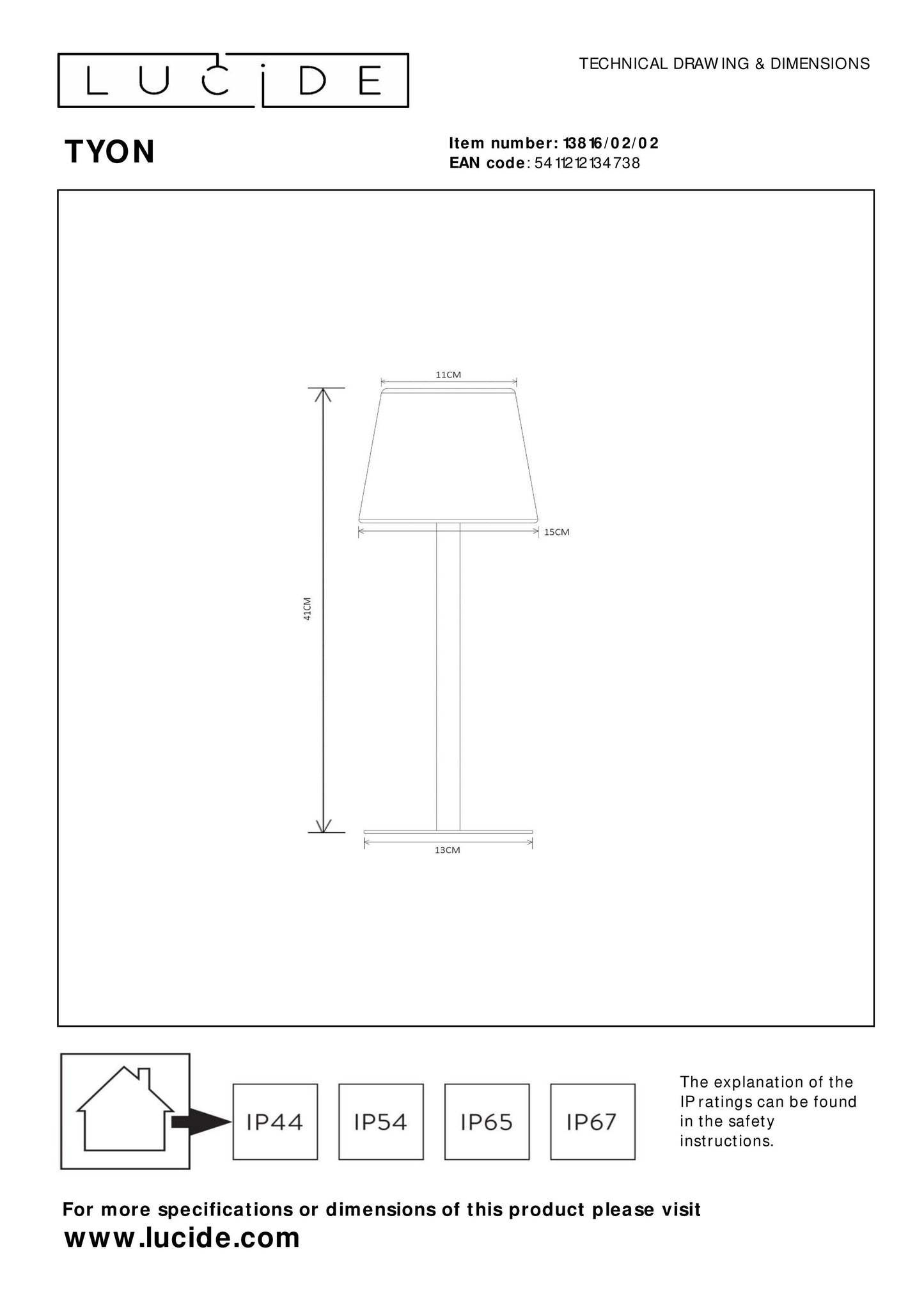 Lucide TYON - Rechargeable Table lamp Indoor/Outdoor - Battery pack/batteries - Ø 15 cm - LED Dim. - IP65 - Matt Gold / Brass