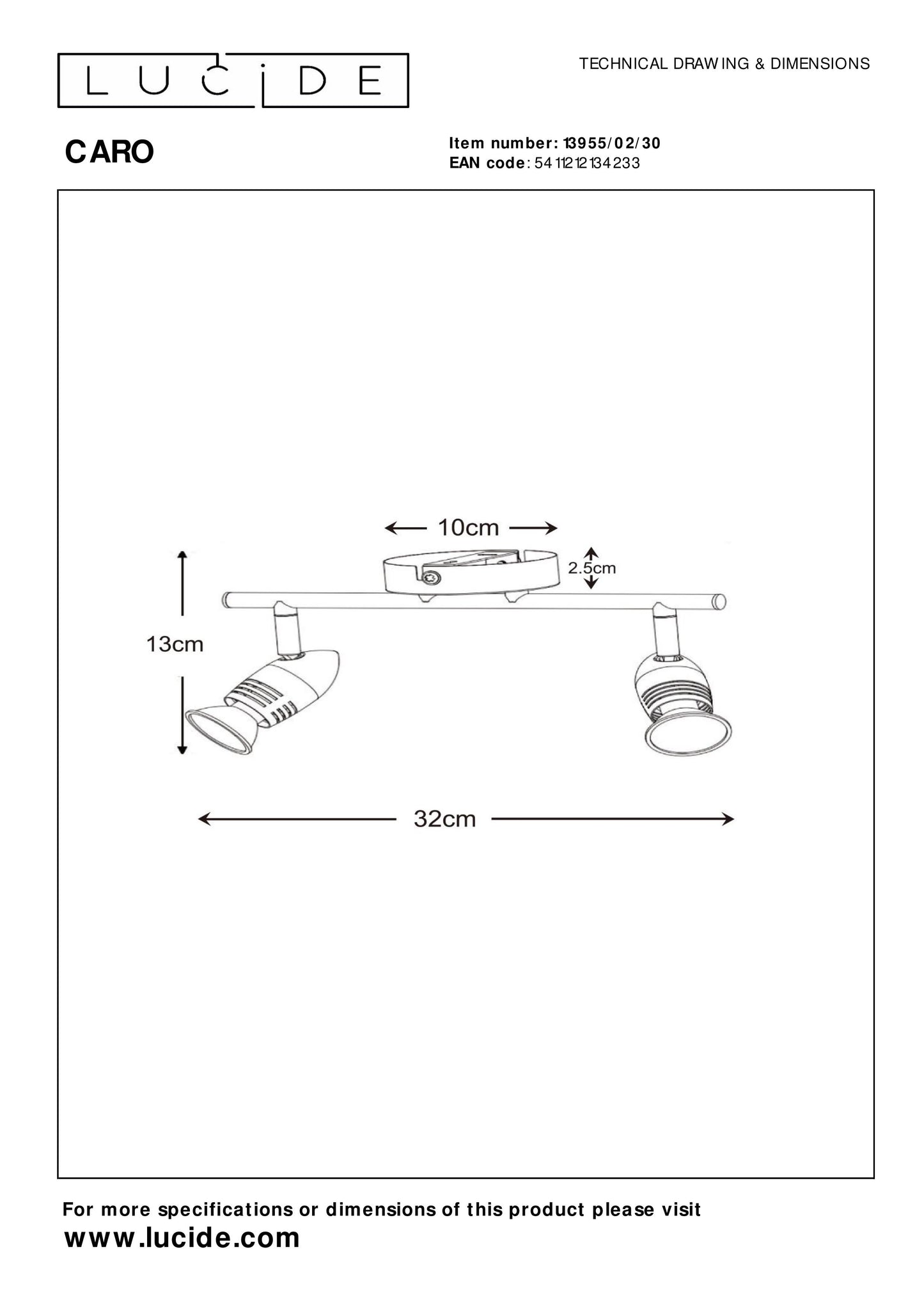 Lucide CARO - Ceiling spotlight - 2xGU10 - Black