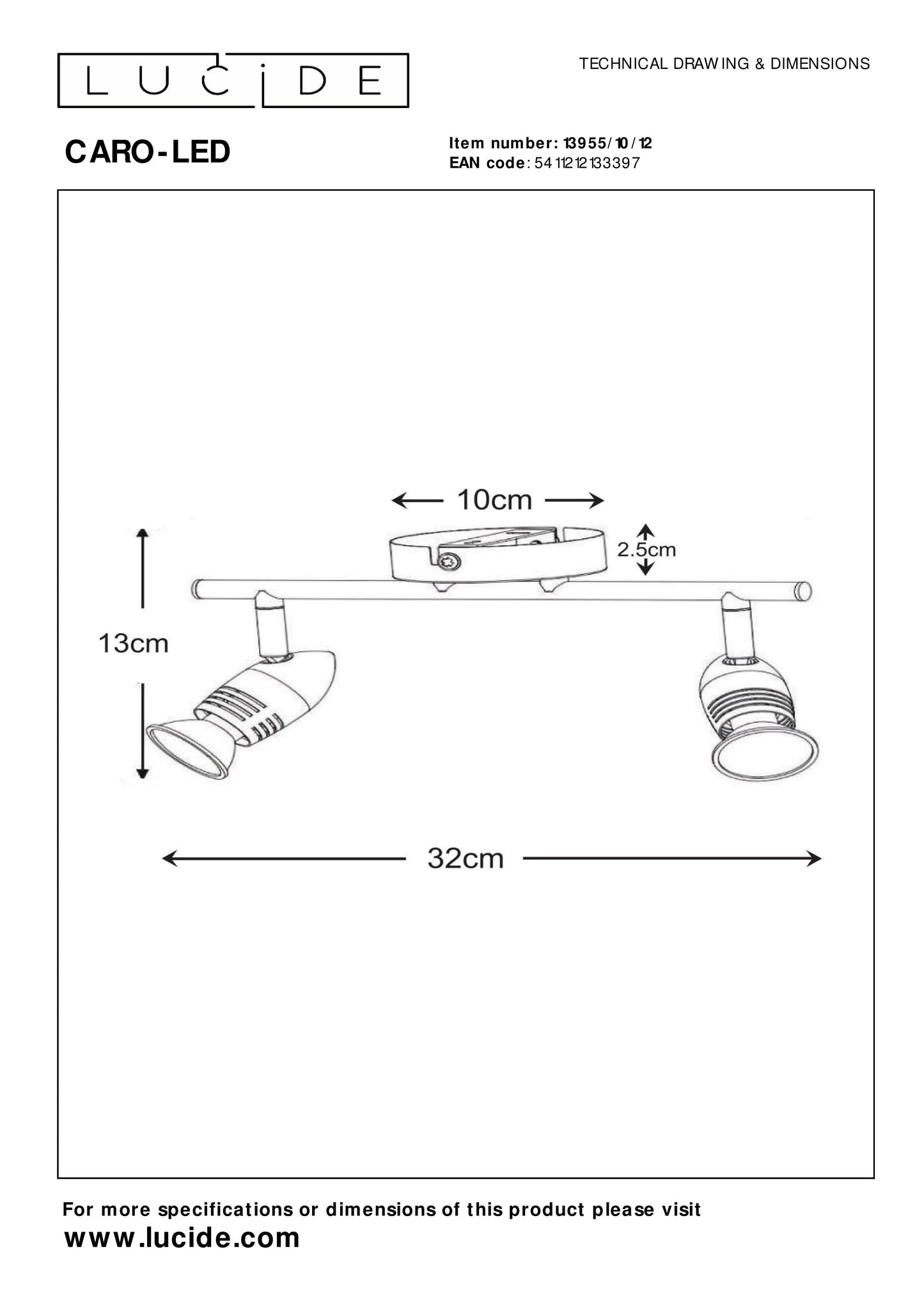 Lucide CARO-LED - Ceiling spotlight - LED - GU10 - 2x5W 2700K - Satin Chrome