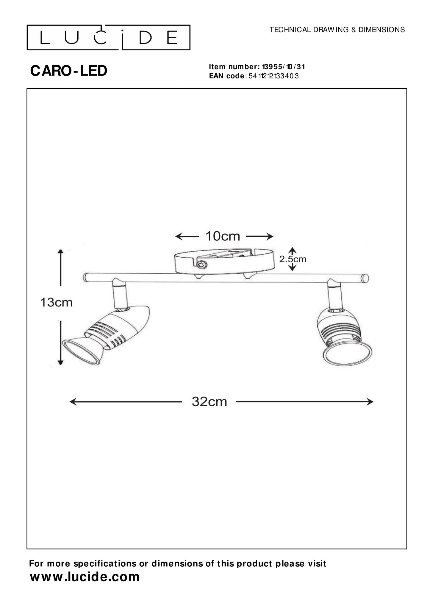 Lucide CARO-LED - Ceiling spotlight - LED - GU10 - 2x5W 2700K - White