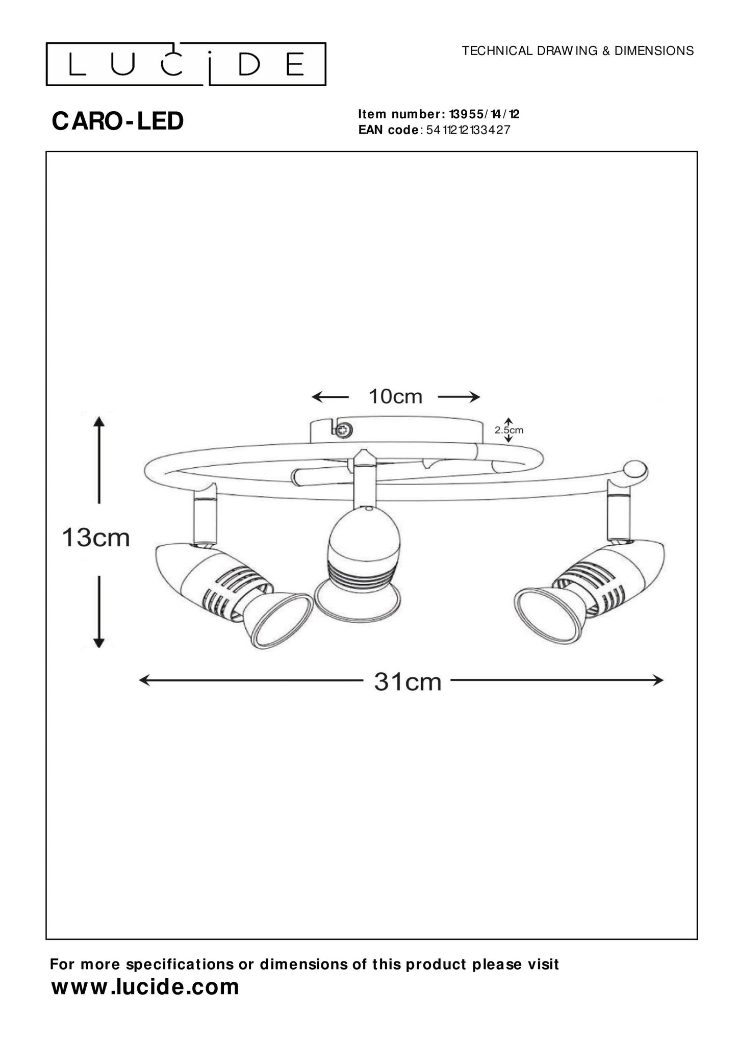 Lucide CARO-LED - Ceiling spotlight - Ø 31 cm - LED - GU10 - 3x5W 2700K - Satin Chrome