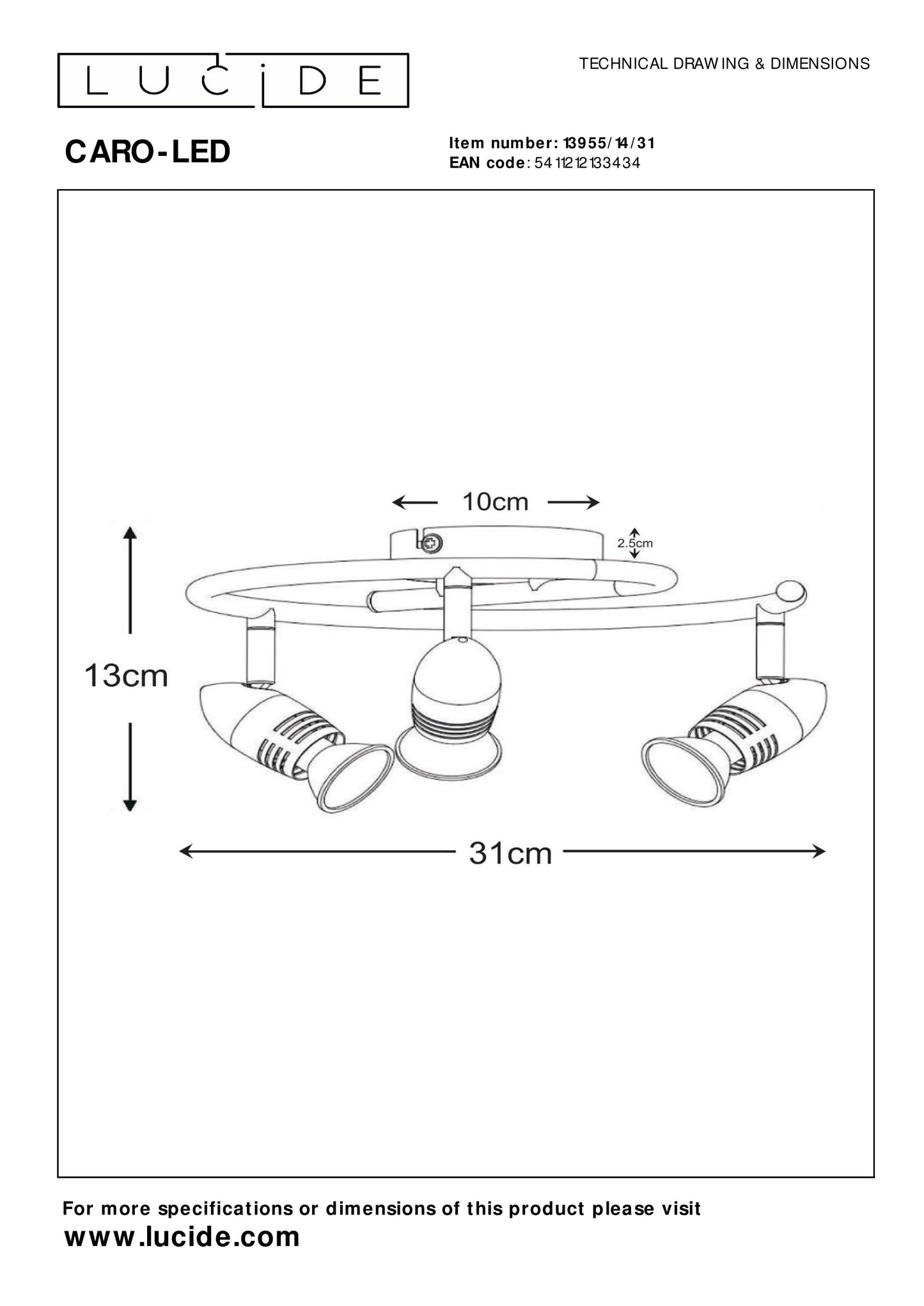 Lucide CARO-LED - Ceiling spotlight - Ø 31 cm - LED - GU10 - 3x5W 2700K - White