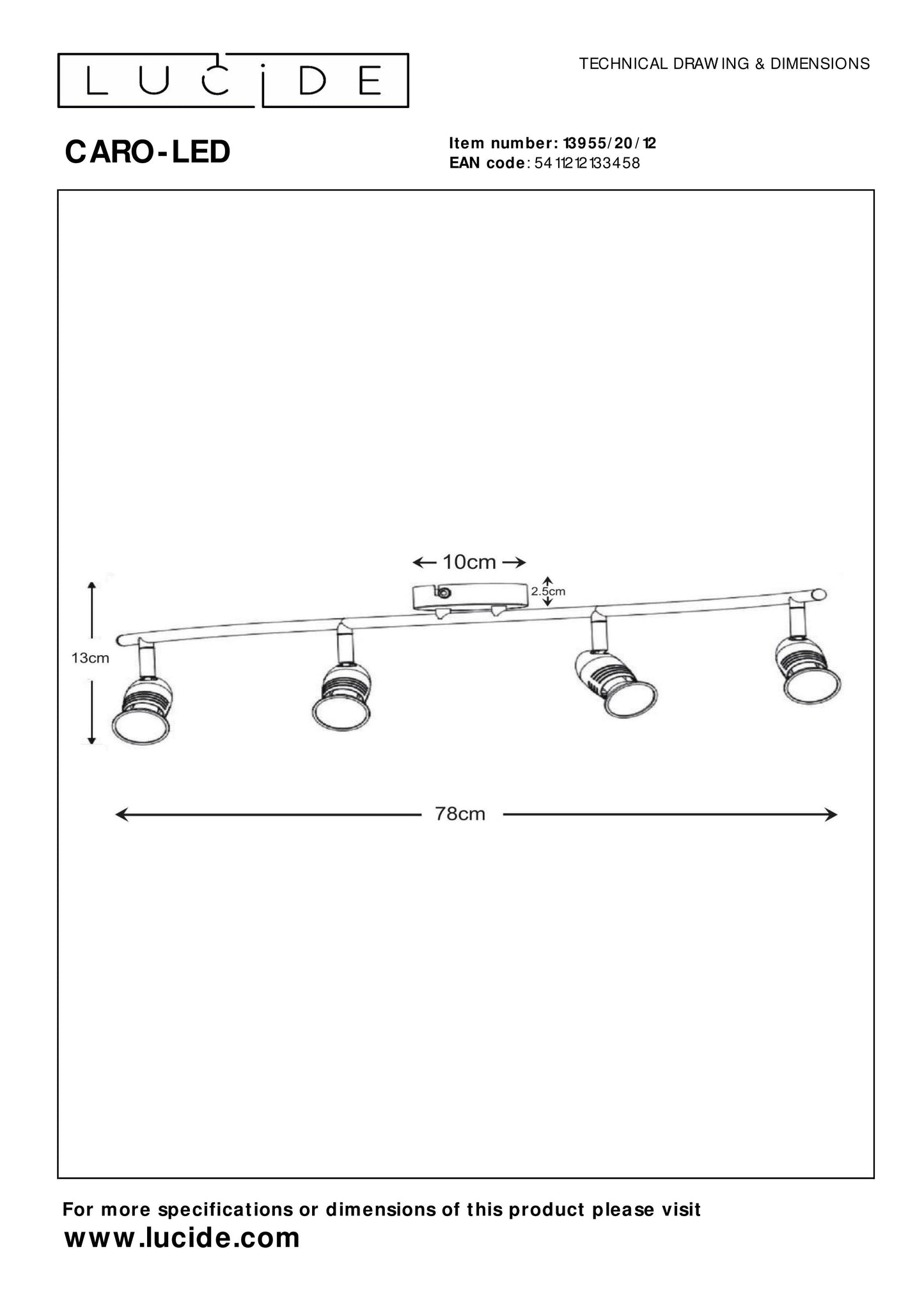 Lucide CARO-LED - Ceiling spotlight - LED - GU10 - 4x5W 2700K - Satin Chrome