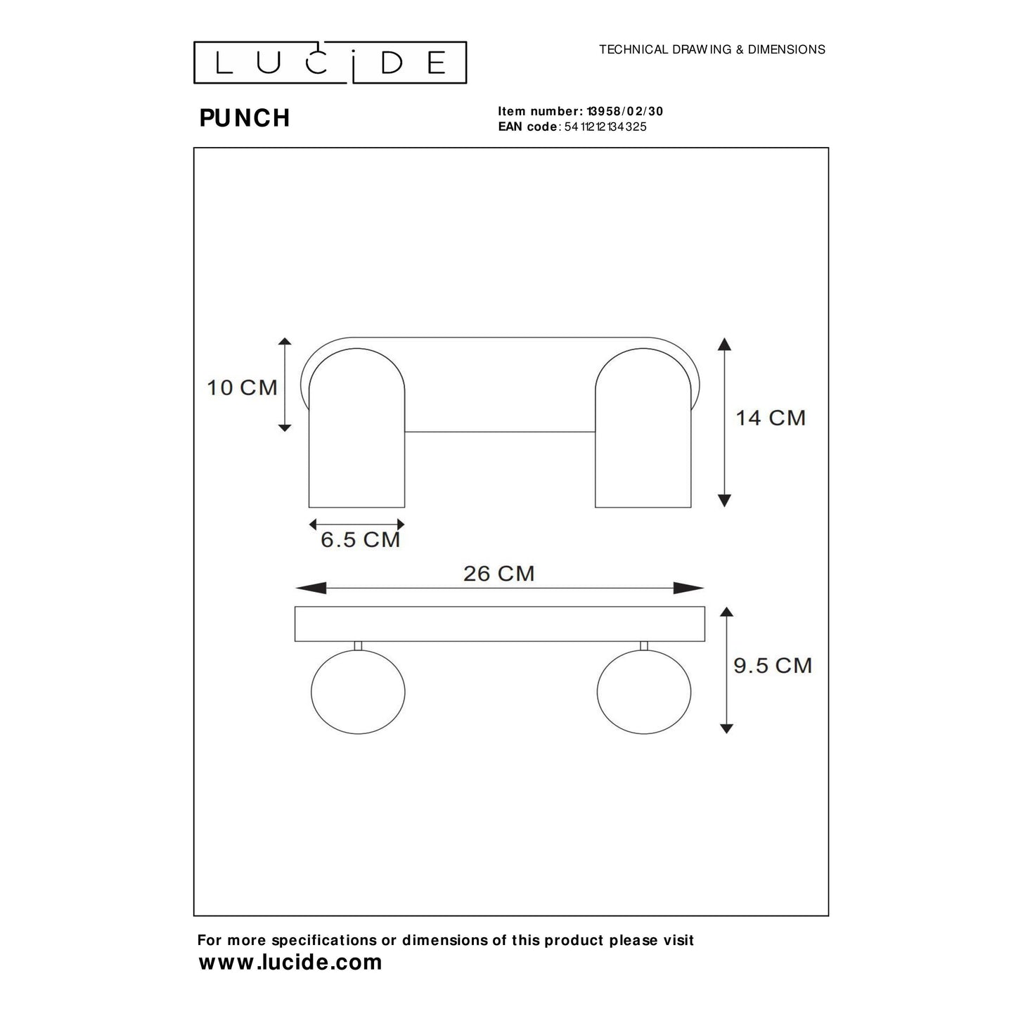 Lucide PUNCH - Ceiling spotlight - 2xGU10 - Black