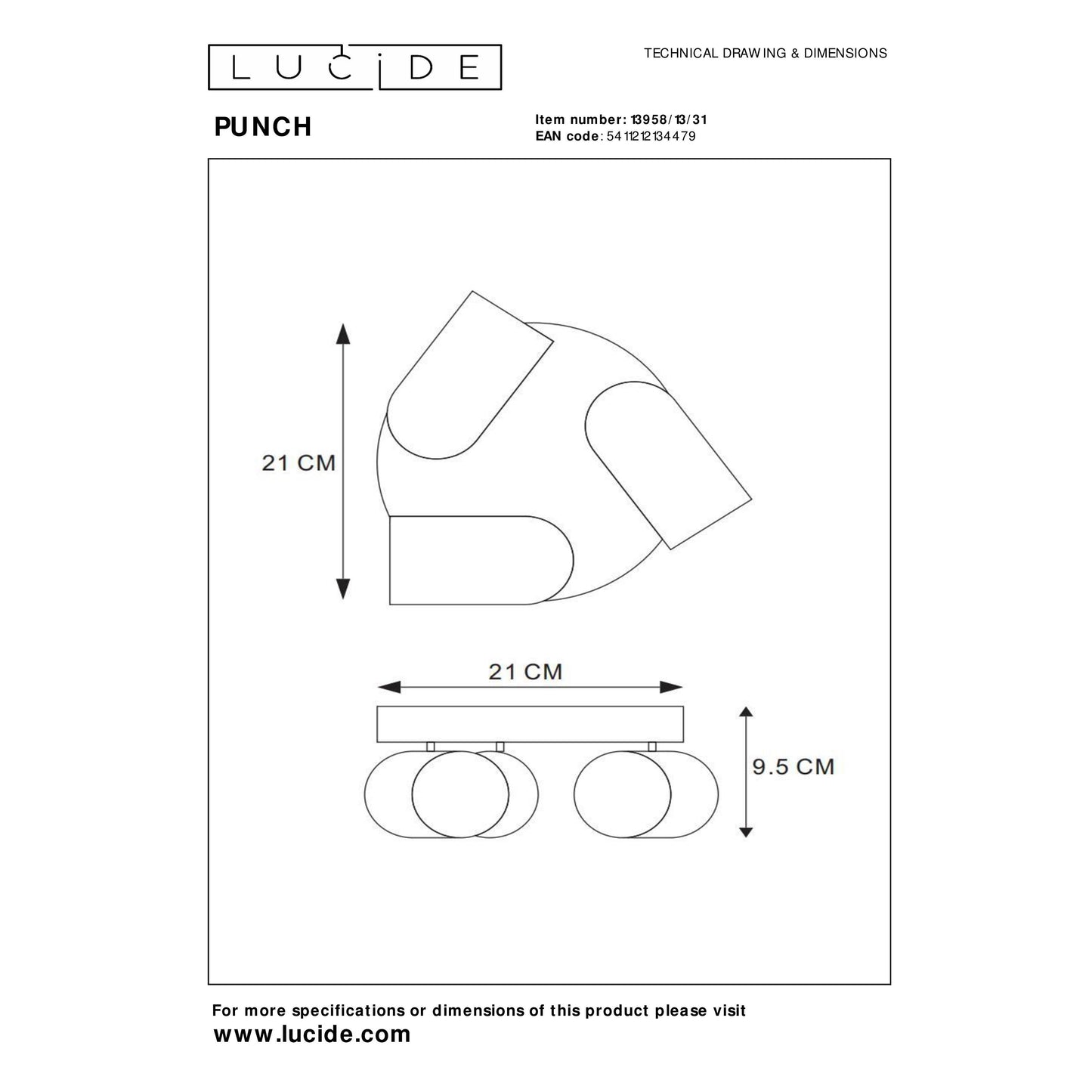 Lucide PUNCH - Ceiling spotlight - Ø 21 cm - 3xGU10 - White