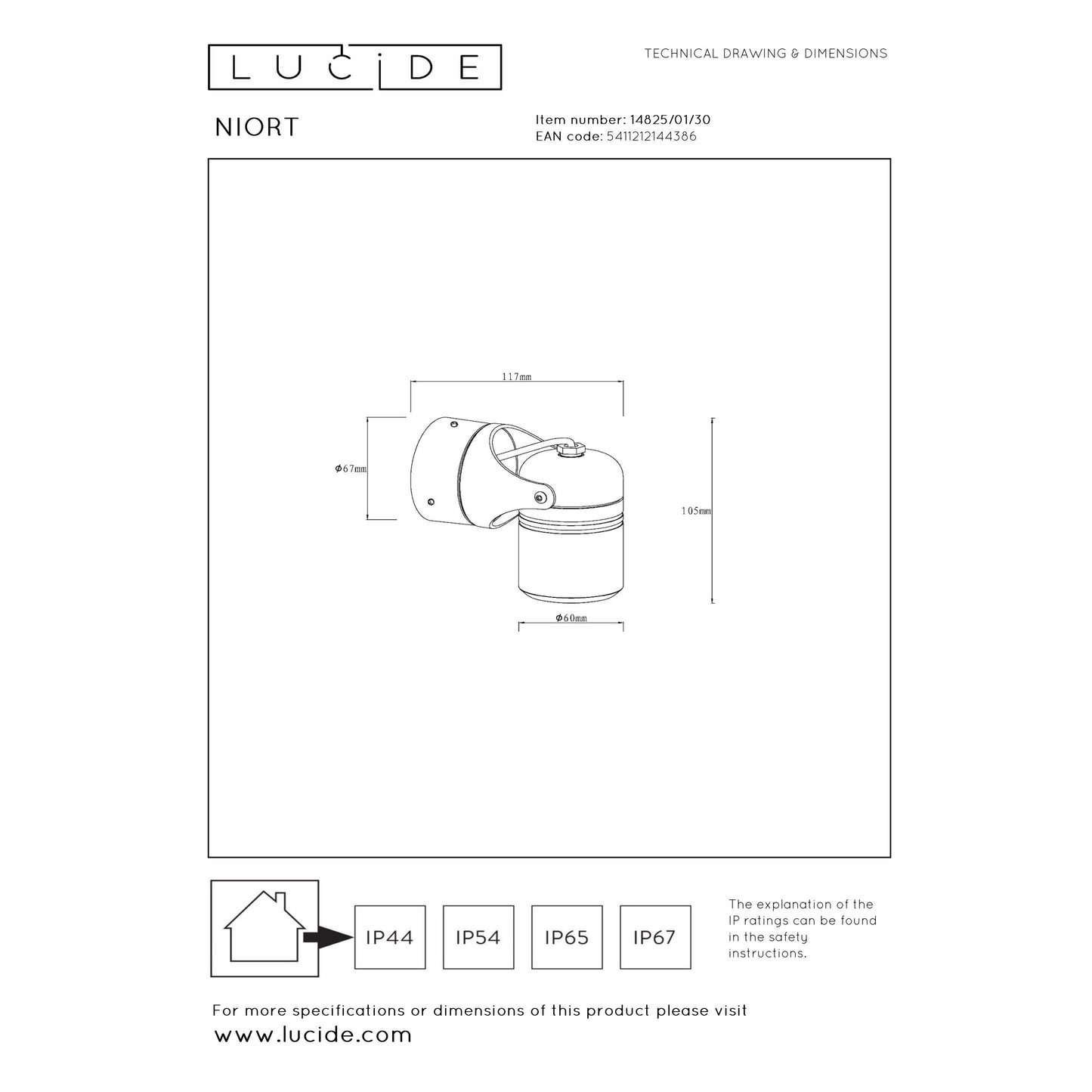 Lucide NIORT - Wall spotlight / Wall light Indoor/Outdoor - 1xGU10 - IP44 - Black