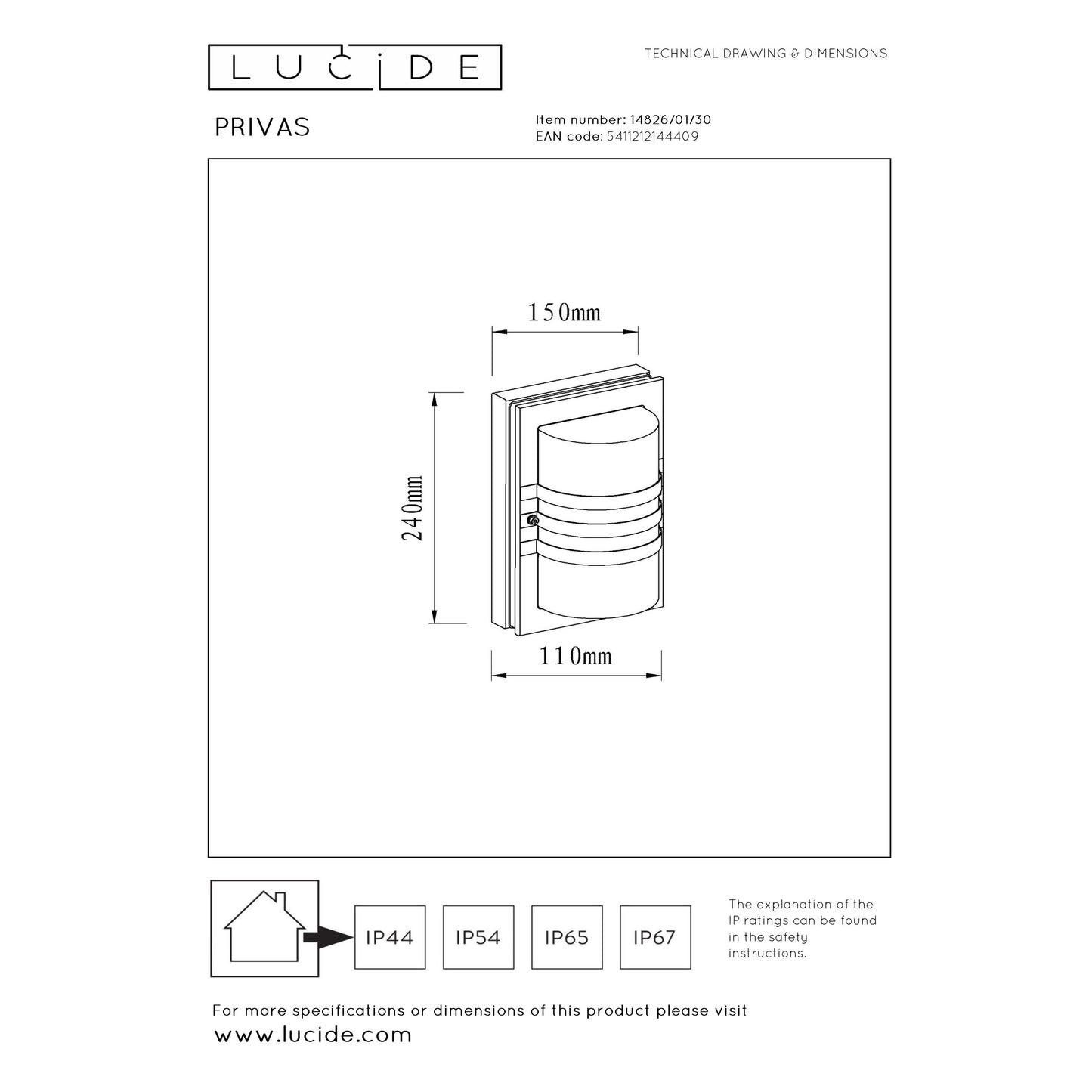 Lucide PRIVAS - Wall light Indoor/Outdoor - 1x E27 - IP44 - Black