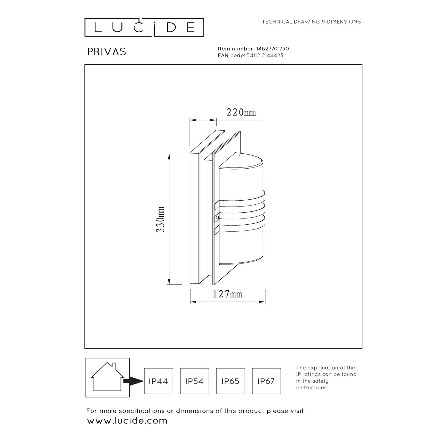 Lucide PRIVAS - Wall light Indoor/Outdoor - 1xE27 - IP44 - Black