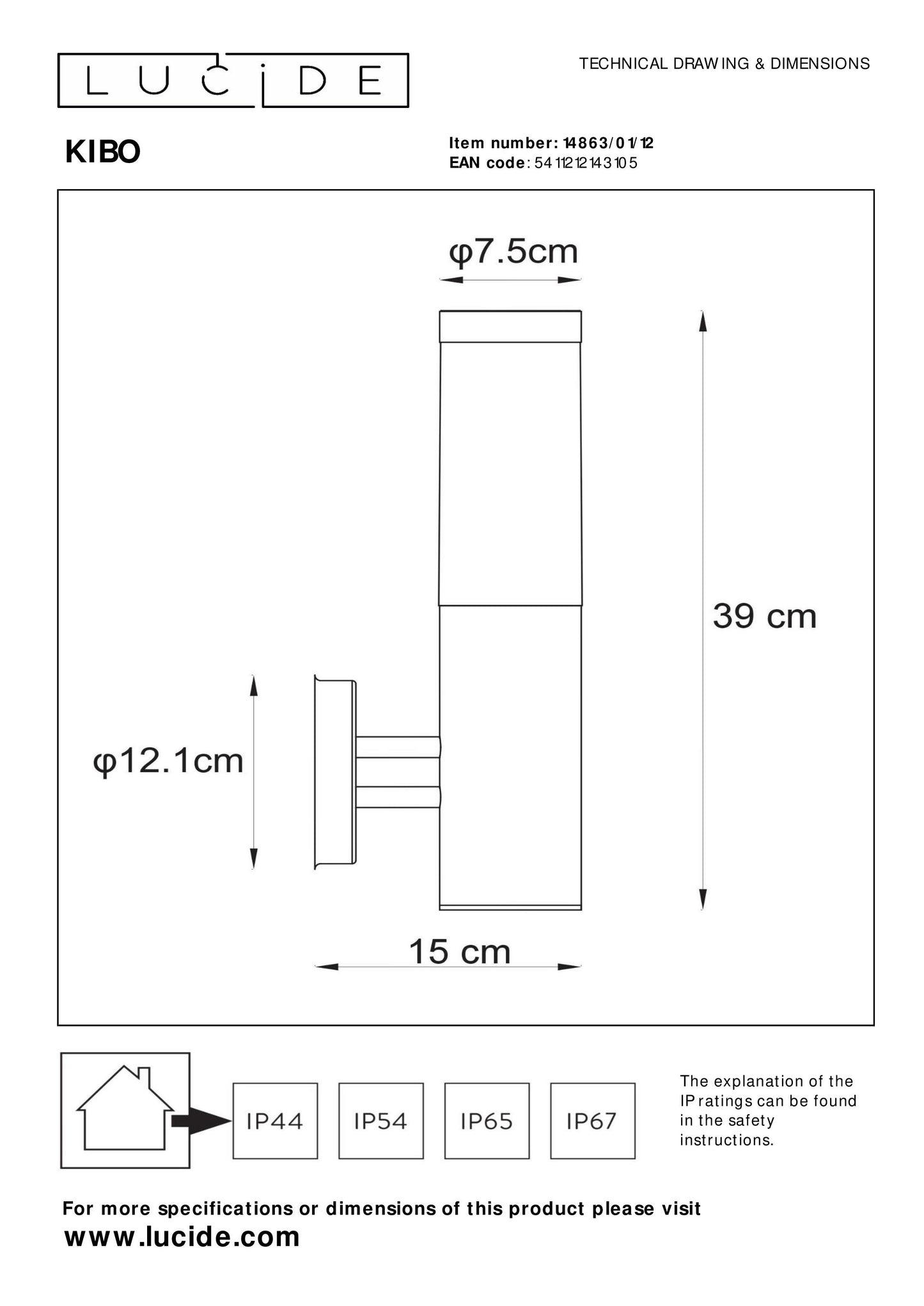 Lucide KIBO - Wall light Indoor/Outdoor - 1xE27 - IP44 - Satin Chrome