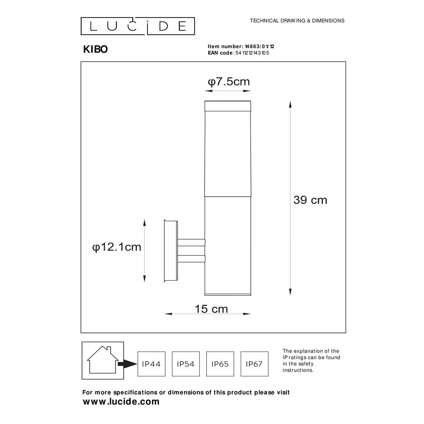 Lucide KIBO - Wall light Indoor/Outdoor - 1xE27 - IP44 - Satin Chrome