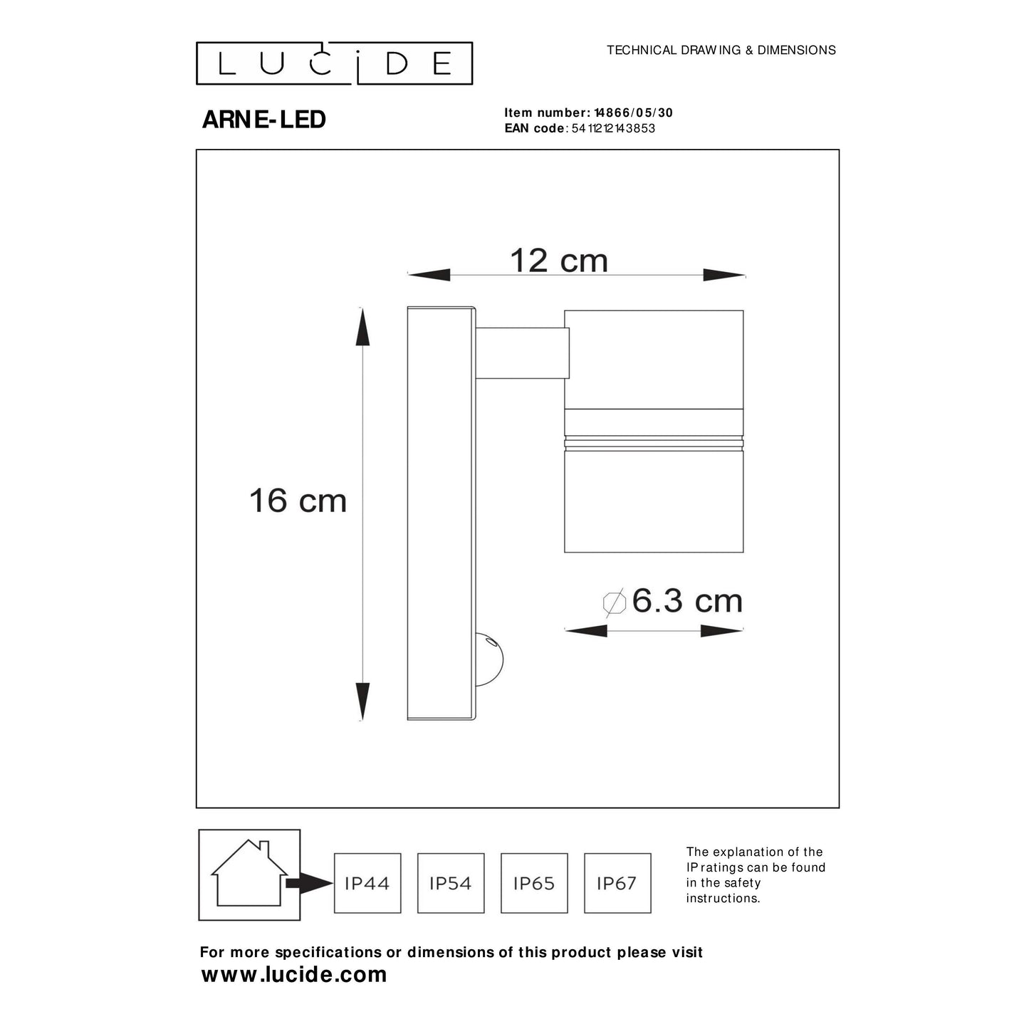 Lucide ARNE-LED IR - Wall spotlight / Wall light Indoor/Outdoor - Ø 6,3 cm - LED - GU10 - 1x5W 2700K - IP44 - Motion & Day/Night Sensor - Black