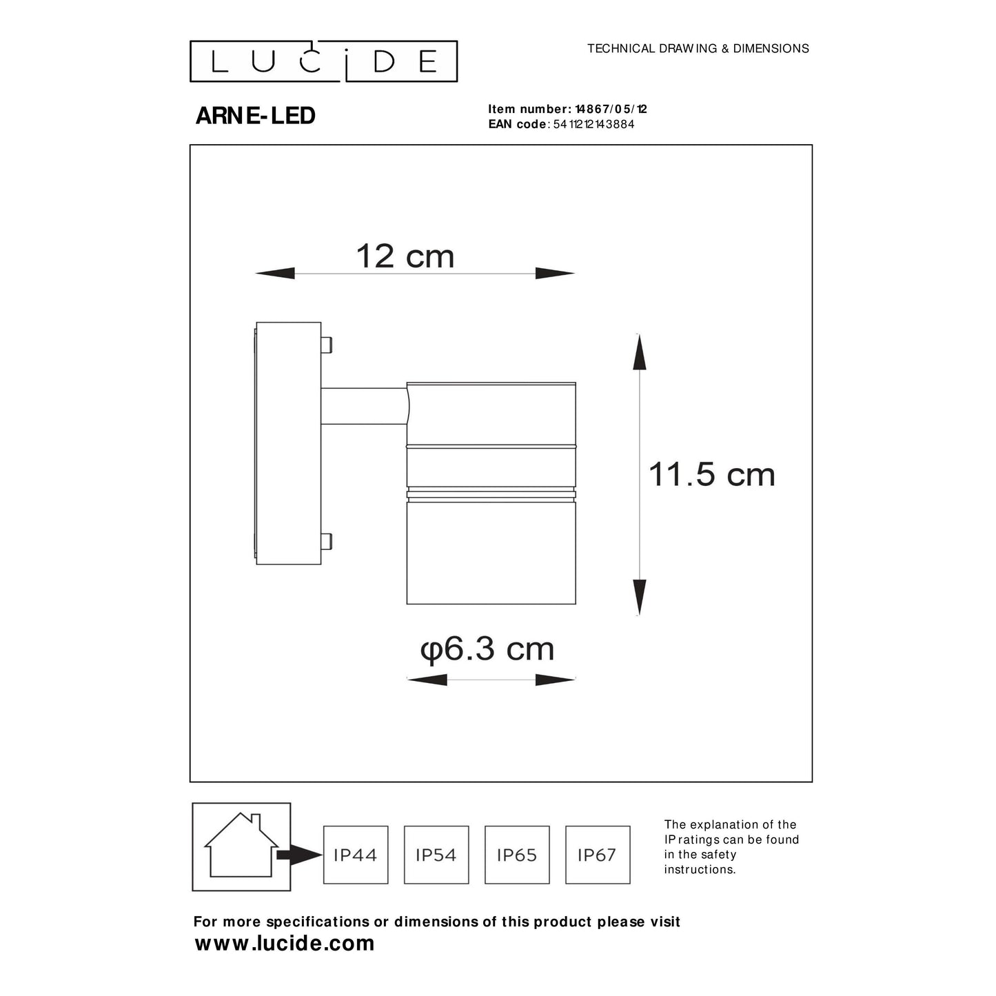 Lucide ARNE-LED - Wall spotlight / Wall light Indoor/Outdoor - Ø 6,3 cm - LED - GU10 - 1x5W 2700K - IP44 - Satin Chrome