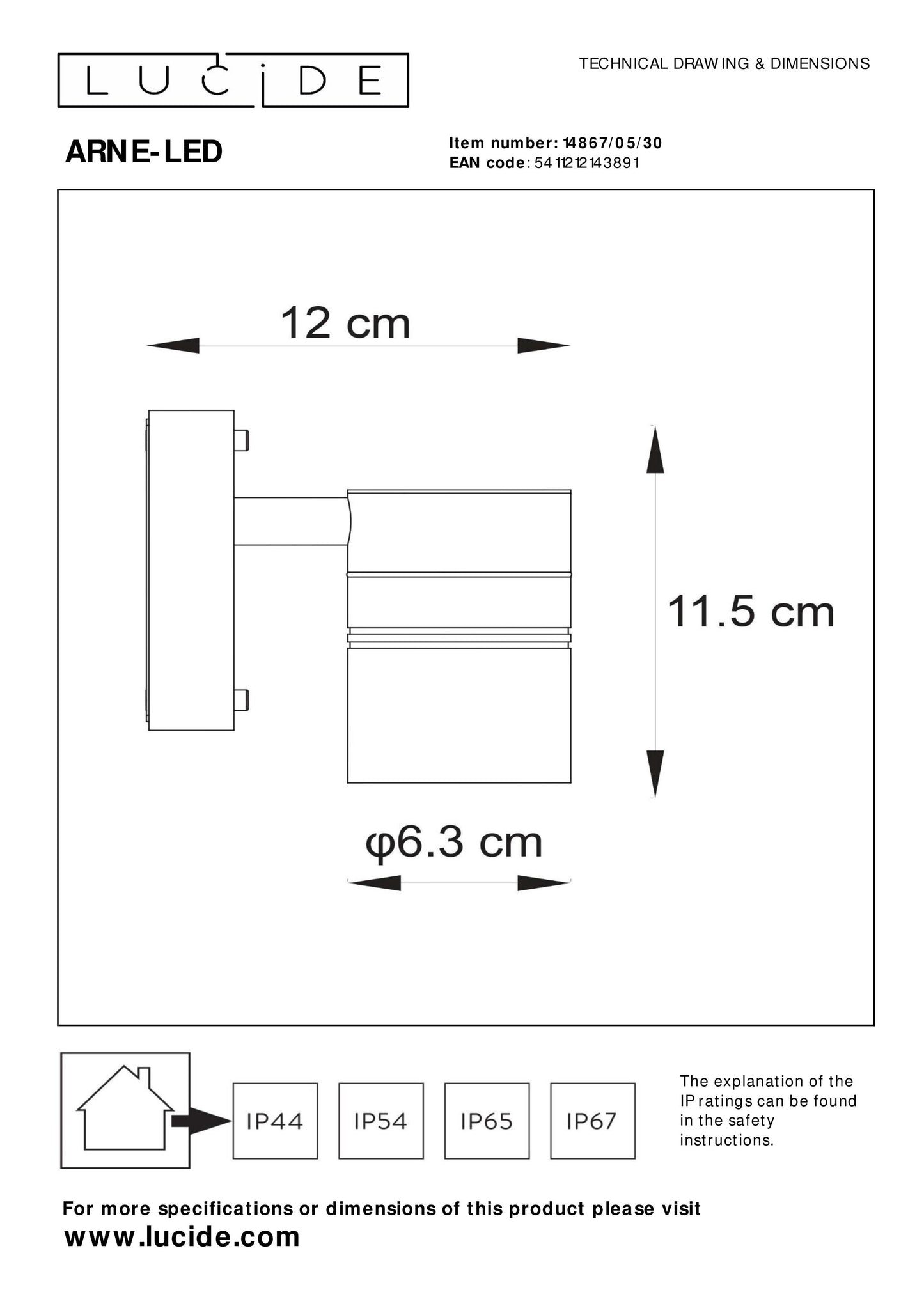 Lucide ARNE-LED - Wall spotlight / Wall light Indoor/Outdoor - Ø 6,3 cm - LED - GU10 - 1x5W 2700K - IP44 - Black