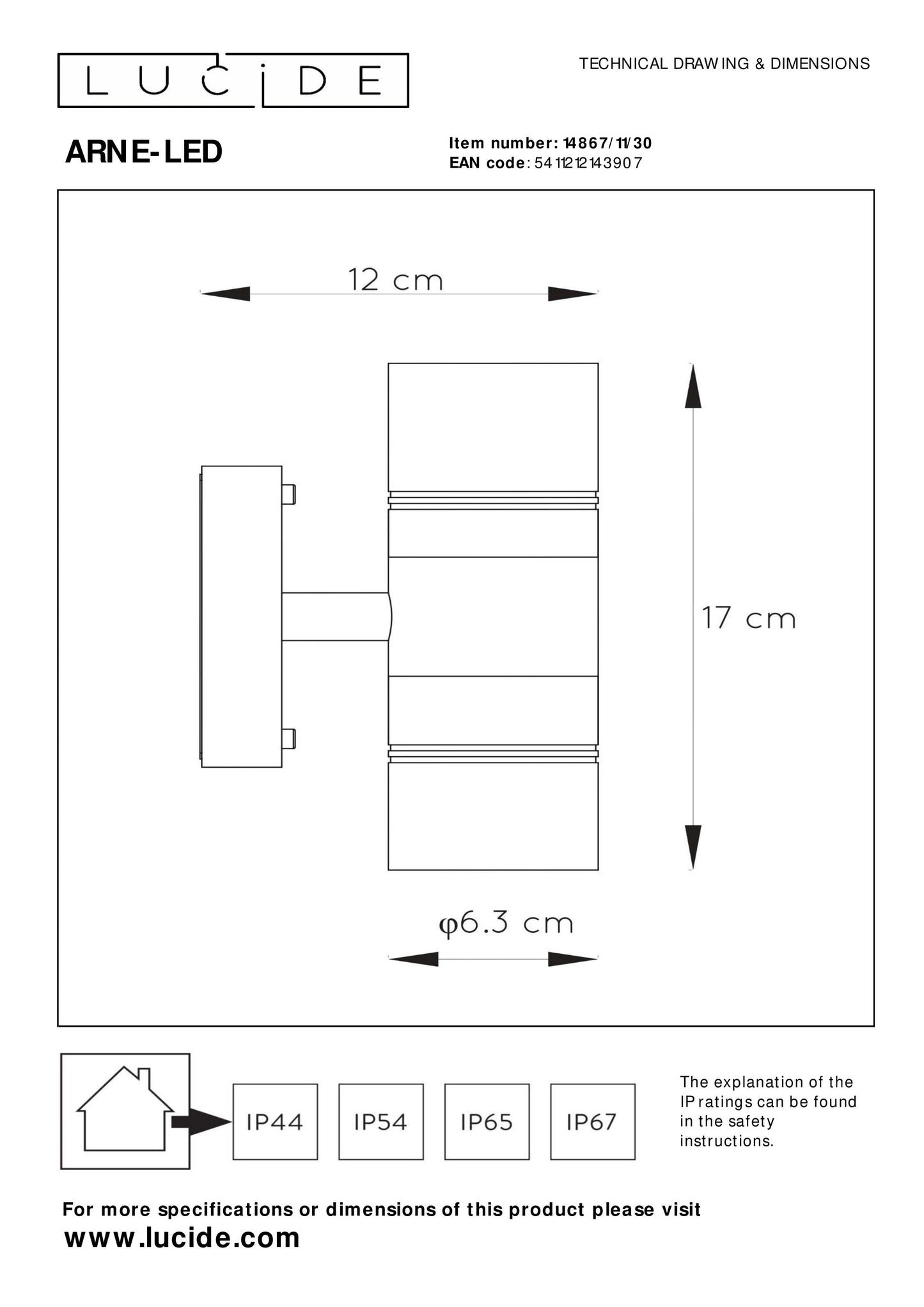 Lucide ARNE-LED - Wall spotlight / Wall light Indoor/Outdoor - Ø 6,3 cm - LED - GU10 - 2x5W 2700K - IP44 - Black