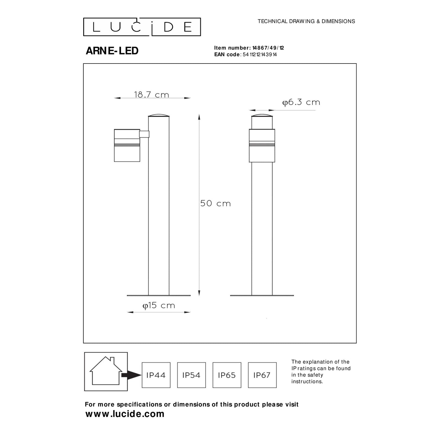 Lucide ARNE-LED - Bollard light - Ø 6,3 cm - LED - GU10 - 1x5W 2700K - IP44 - Satin Chrome