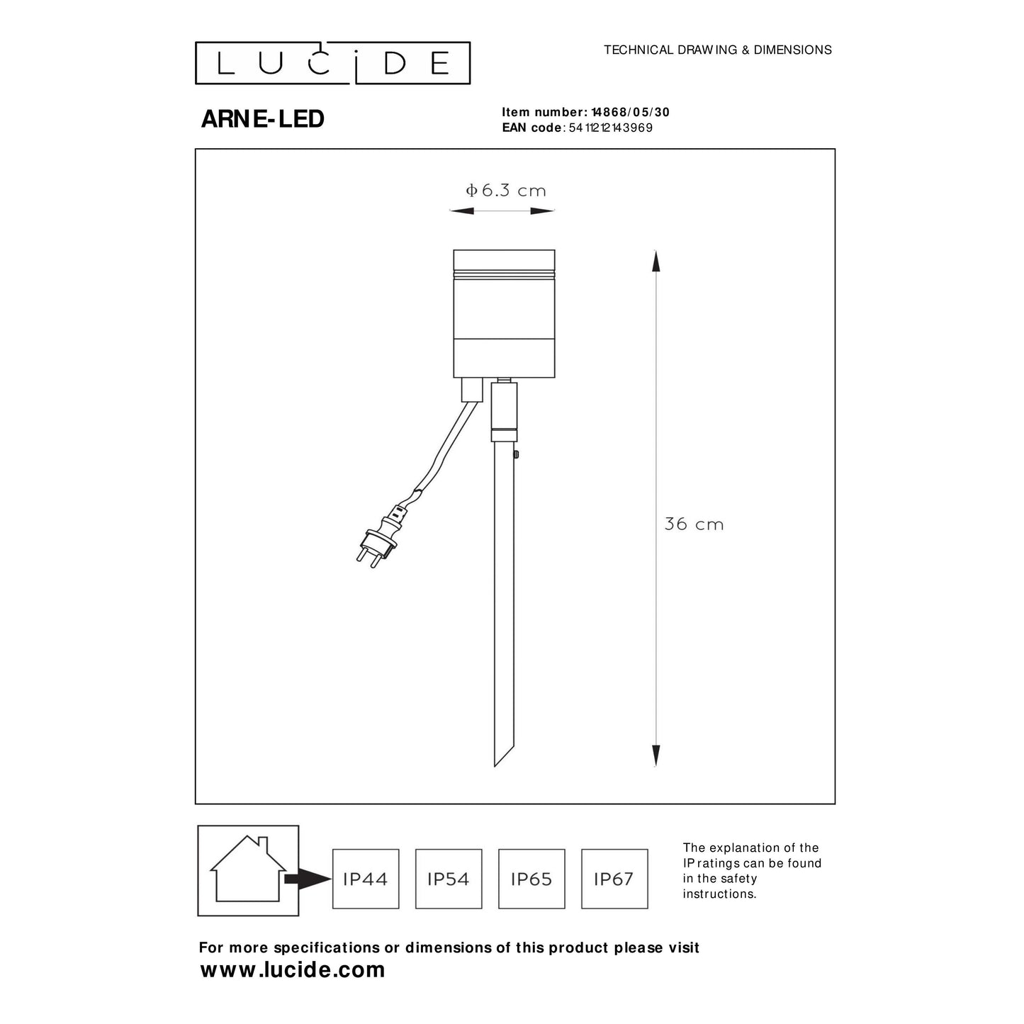 Lucide ARNE-LED - Garden spotlight - Ø 6,3 cm - LED - GU10 - 1x5W 2700K - IP44 - Black