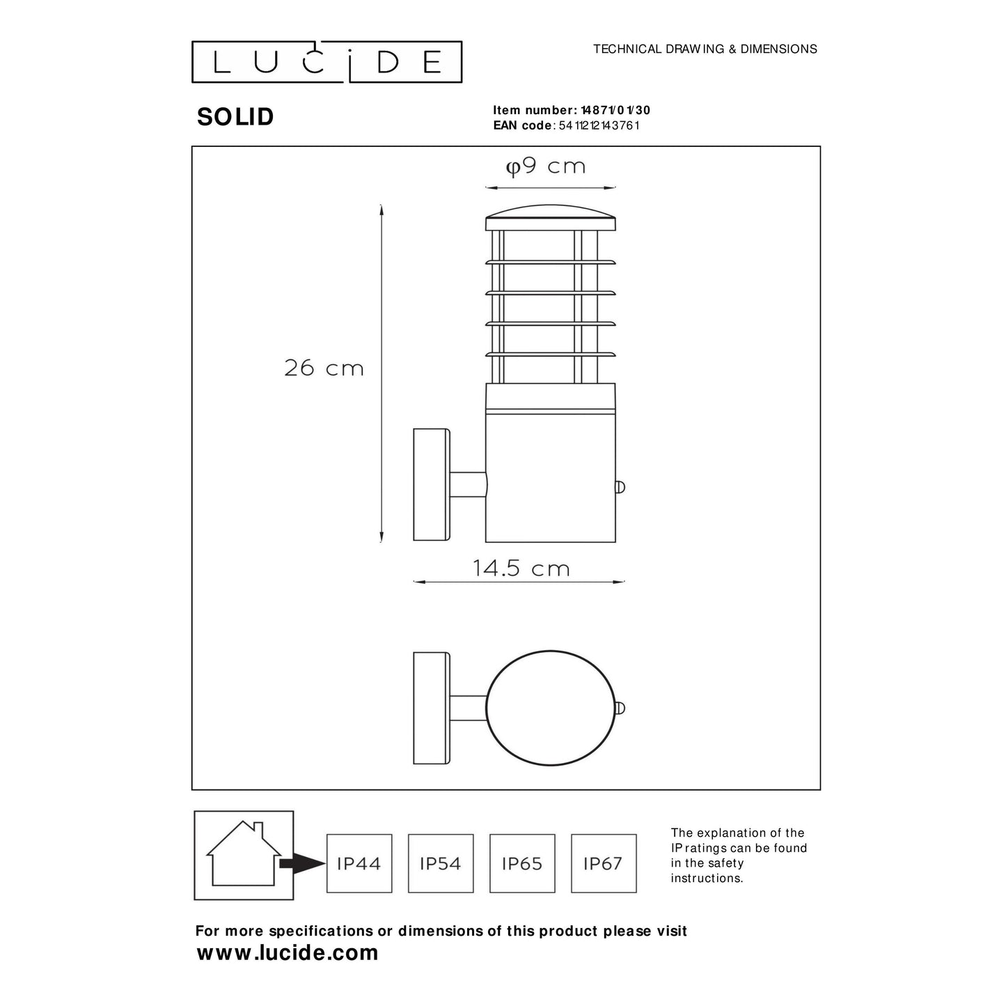 Lucide SOLID - Wall light Indoor/Outdoor - Ø 9 cm - 1xE27 - IP54 - Day/Night Sensor - Anthracite