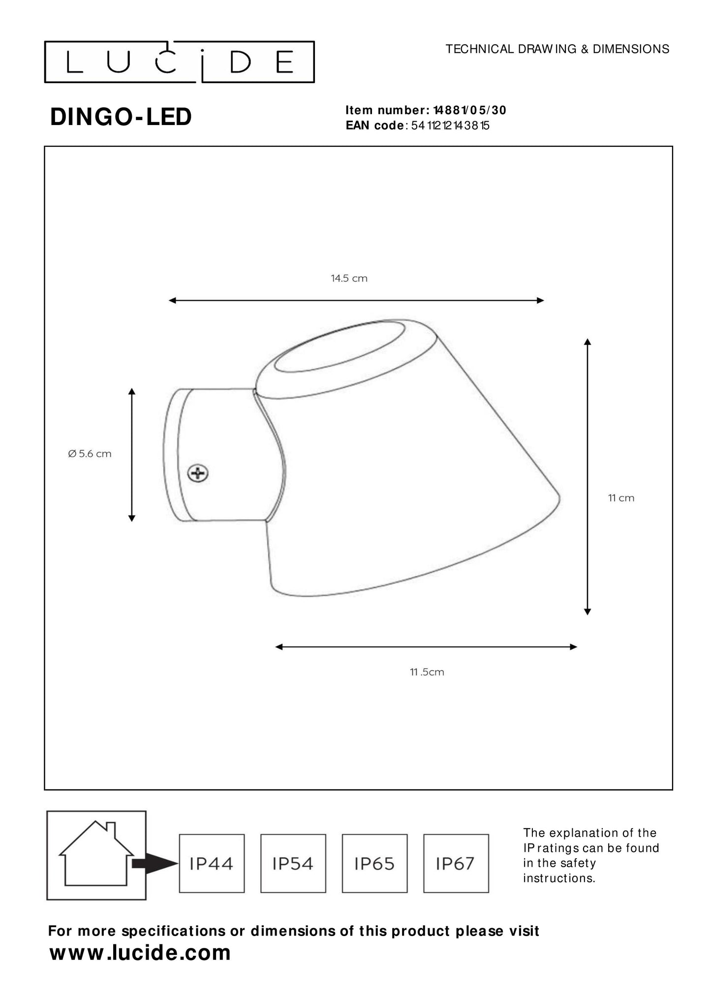 Lucide DINGO-LED - Wall light Indoor/Outdoor - LED Dim. - GU10 - 1x5W 3000K - IP44 - Anthracite