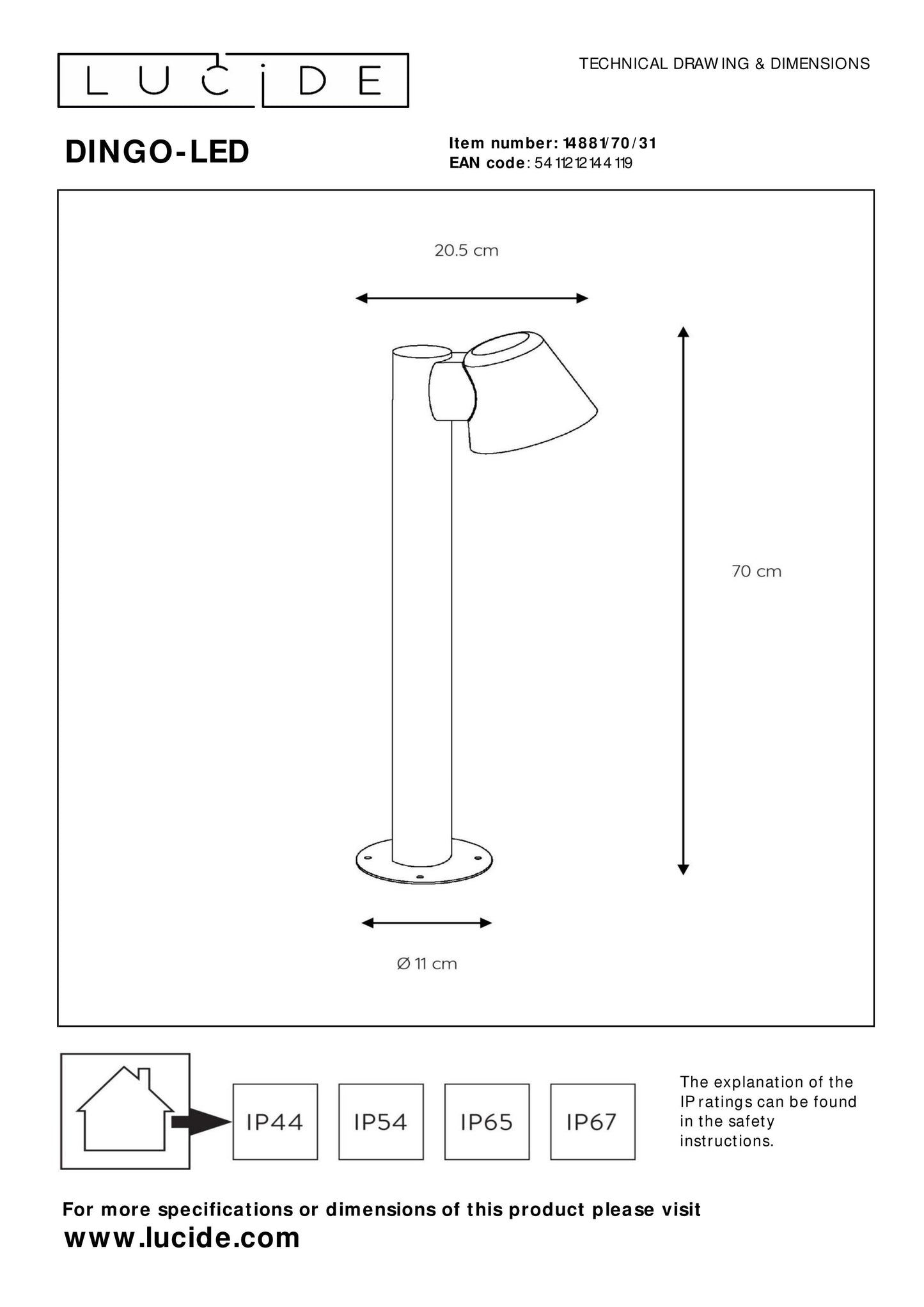 Lucide DINGO-LED - Bollard light - LED Dim. - GU10 - 1x5W 3000K - IP44 - White