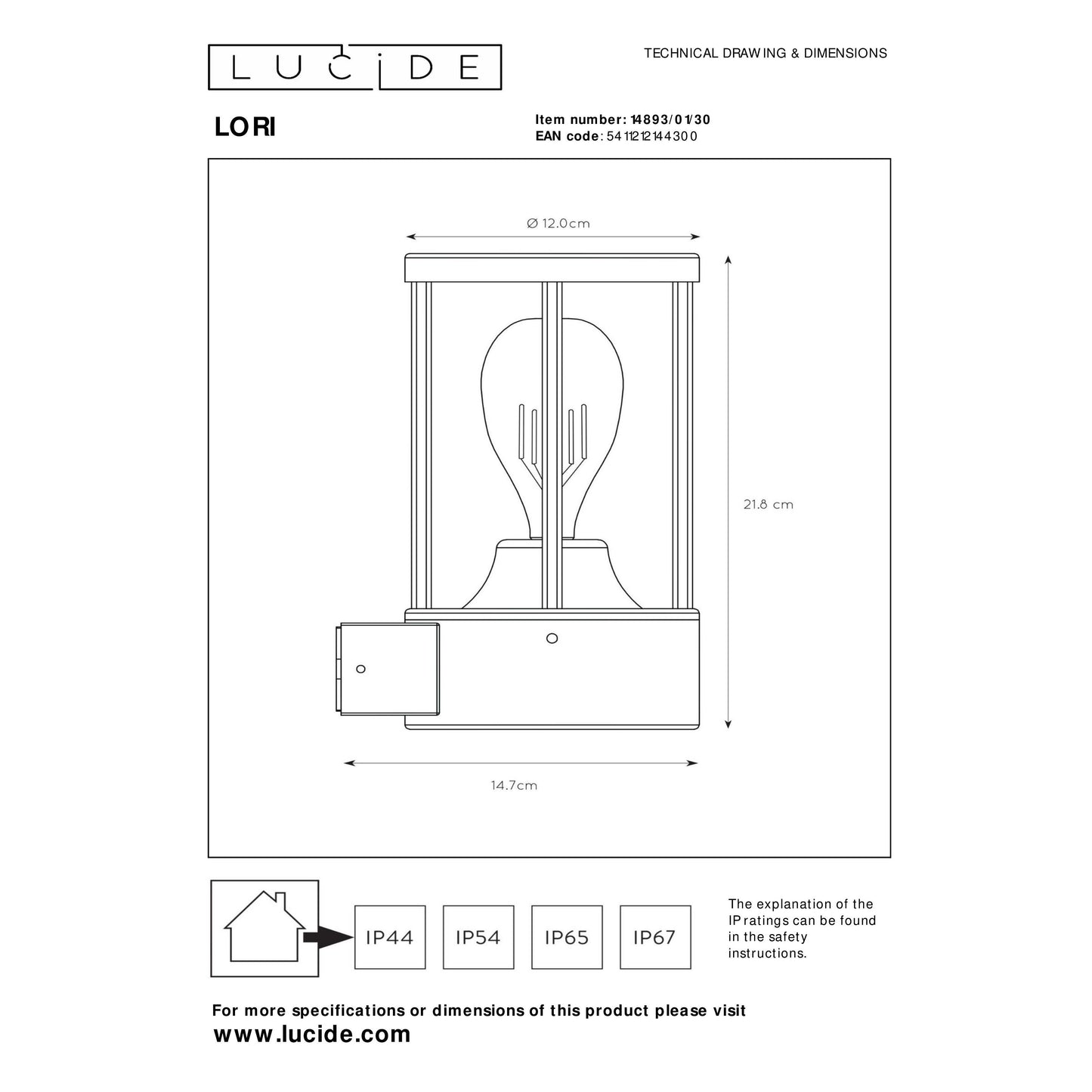 Lucide LORI - Wall light Indoor/Outdoor - Ø 12 cm - 1xE27 - IP44 - Day/Night Sensor - Anthracite