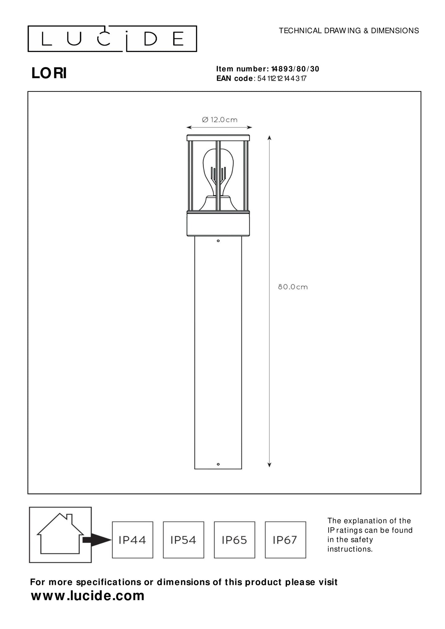 Lucide LORI - Bollard light - 1xE27 - IP44 - Day/Night Sensor - Anthracite