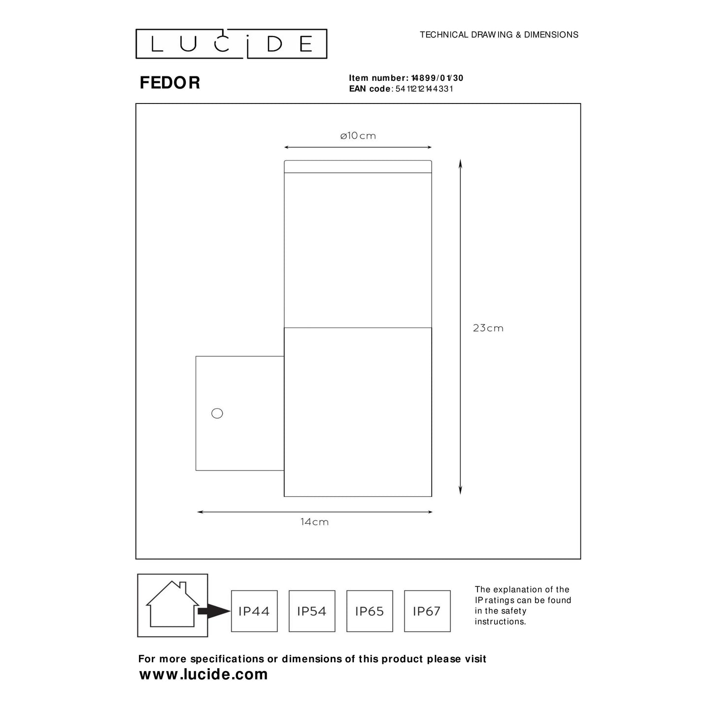 Lucide FEDOR - Wall light Indoor/Outdoor - 1xE27 - IP44 - Black