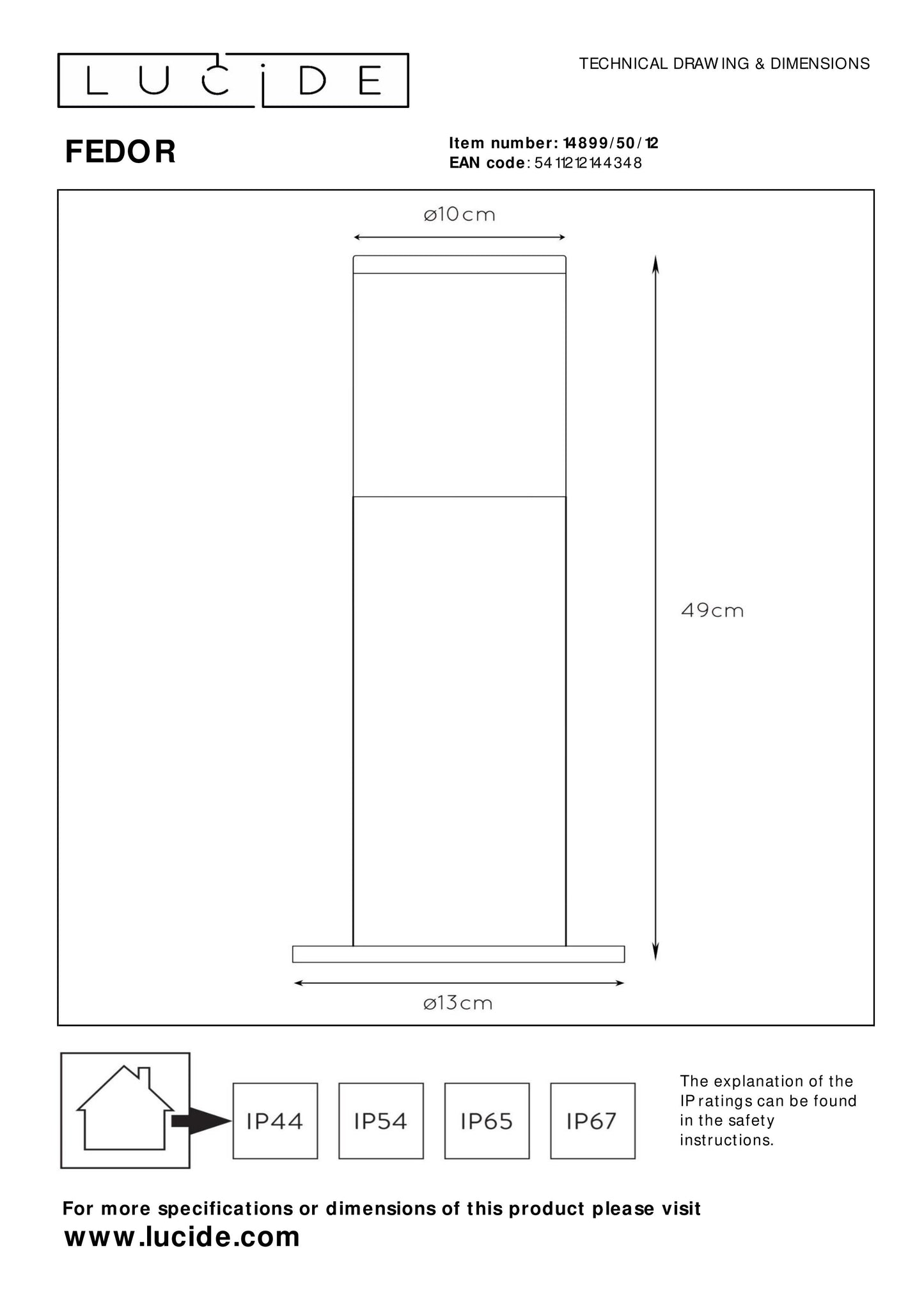 Lucide FEDOR - Bollard light - 1x E27 - IP44 - Satin Chrome