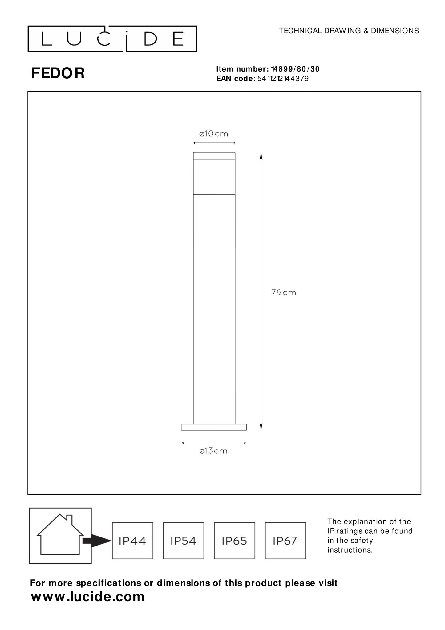 Lucide FEDOR - Bollard light - 1xE27 - IP44 - Black