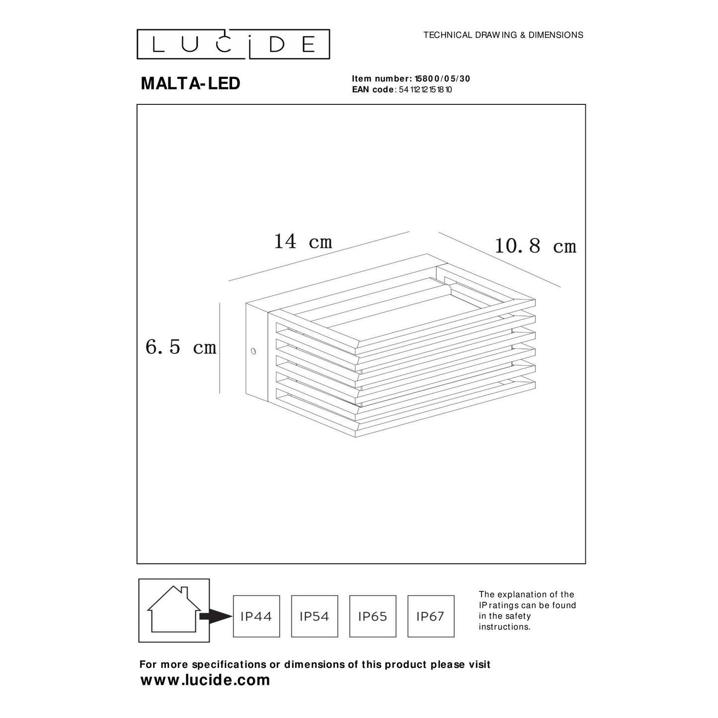 Lucide MALTA-LED - Wall light Indoor/Outdoor - LED - 1x5,4W 3000K - IP54 - Black