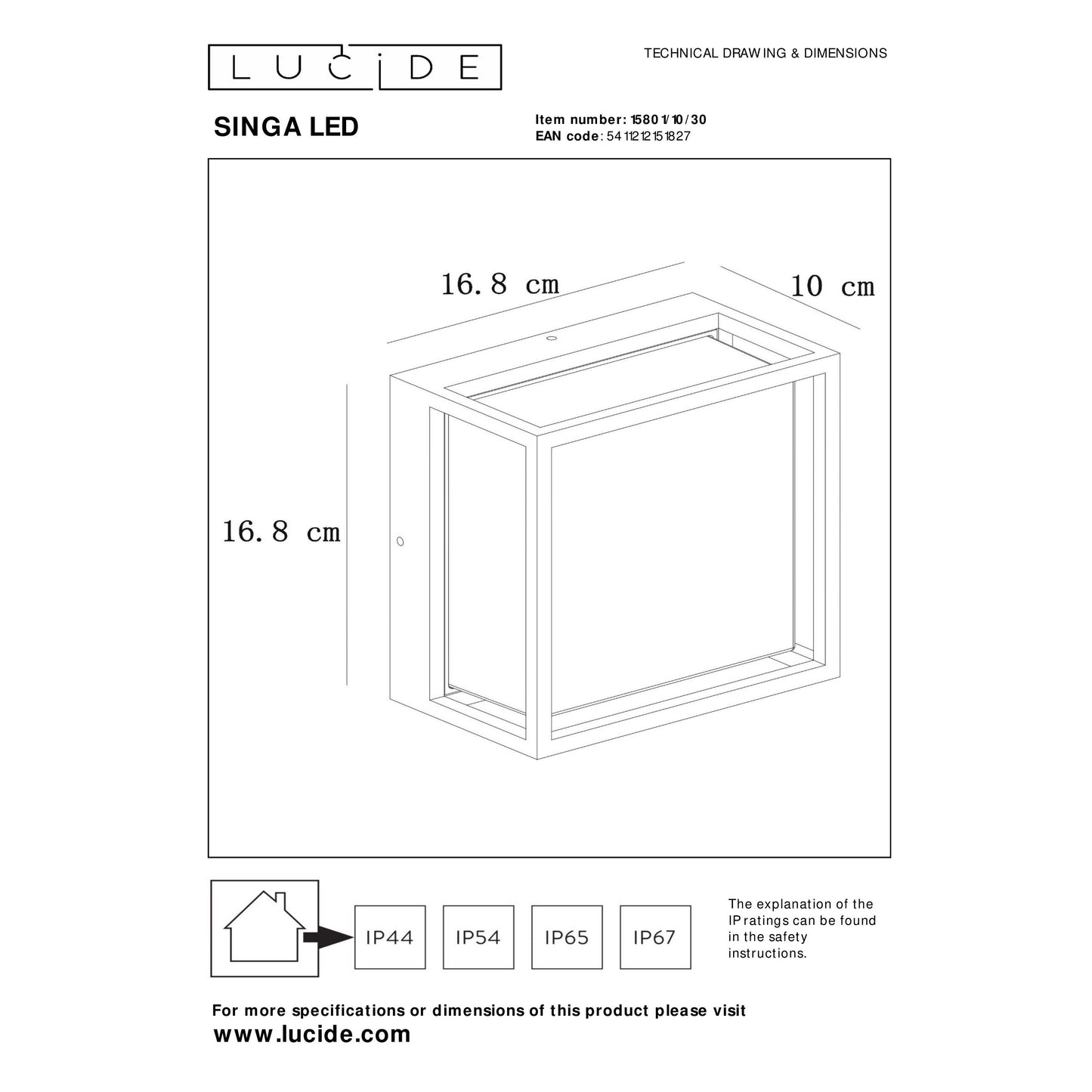 Lucide SINGA LED - Wall light Indoor/Outdoor - LED - 1x10W 3000K - IP54 - Black