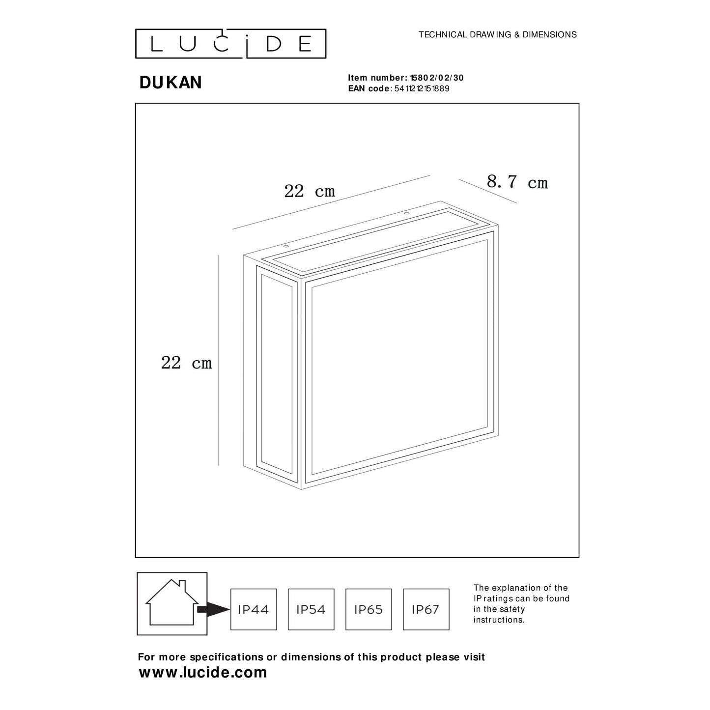 Lucide DUKAN - Flush ceiling light Indoor/Outdoor - 2xE27 - IP65 - Black