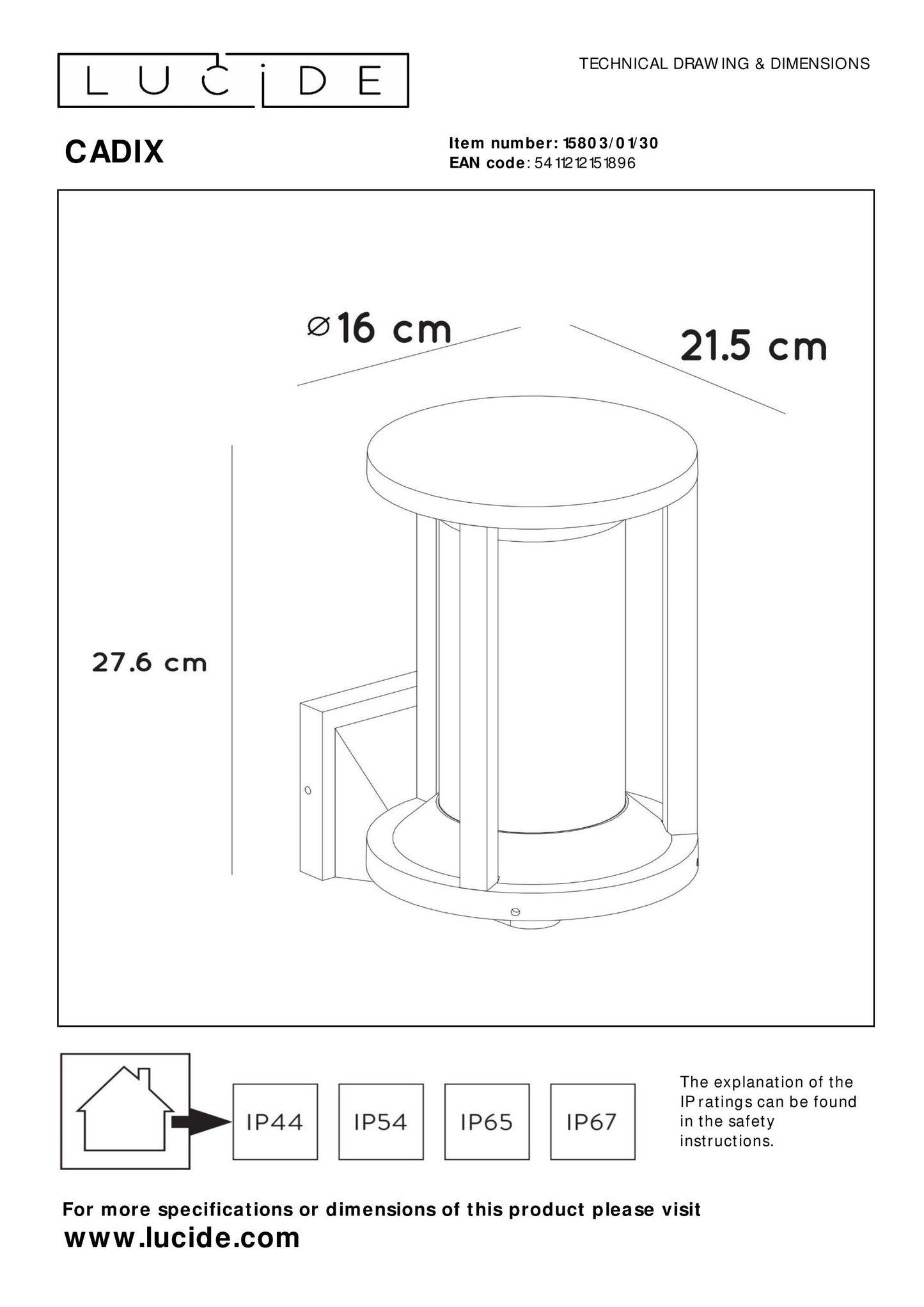 Lucide CADIX - Wall light Indoor/Outdoor - 1xE27 - IP65 - Black