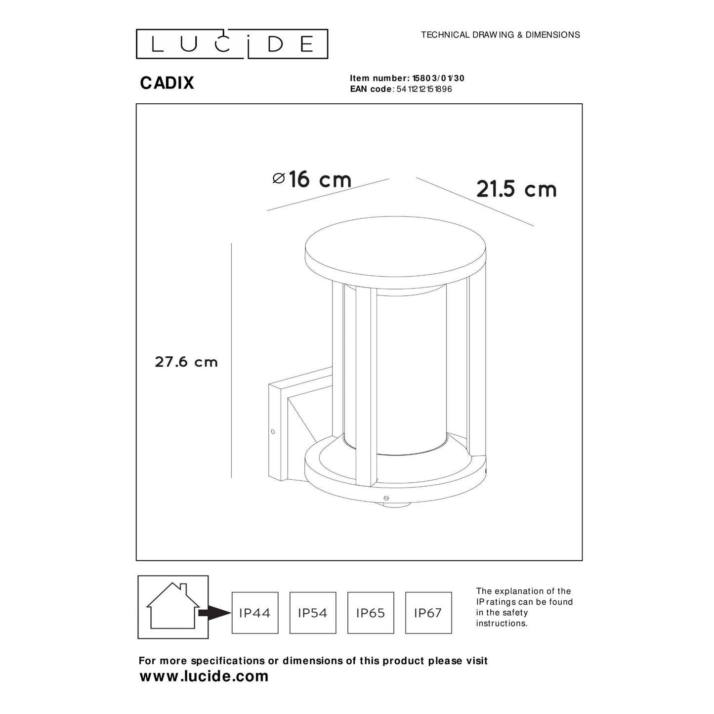 Lucide CADIX - Wall light Indoor/Outdoor - 1xE27 - IP65 - Black