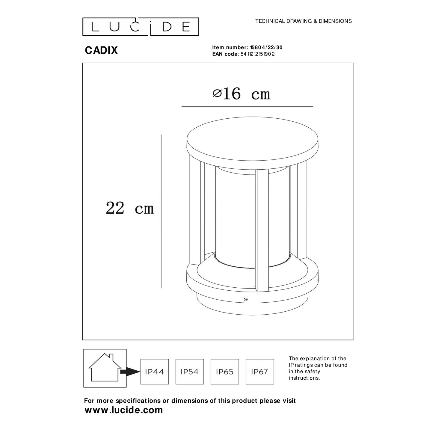 Lucide CADIX - Bollard light - Ø 16 cm - 1xE27 - IP65 - Black