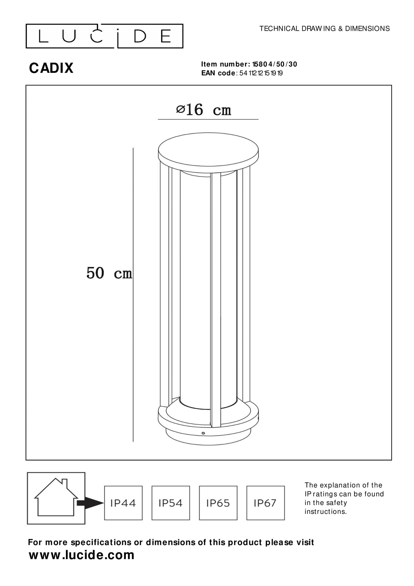 Lucide CADIX - Bollard light - Ø 16 cm - 1x E27 - IP65 - Black