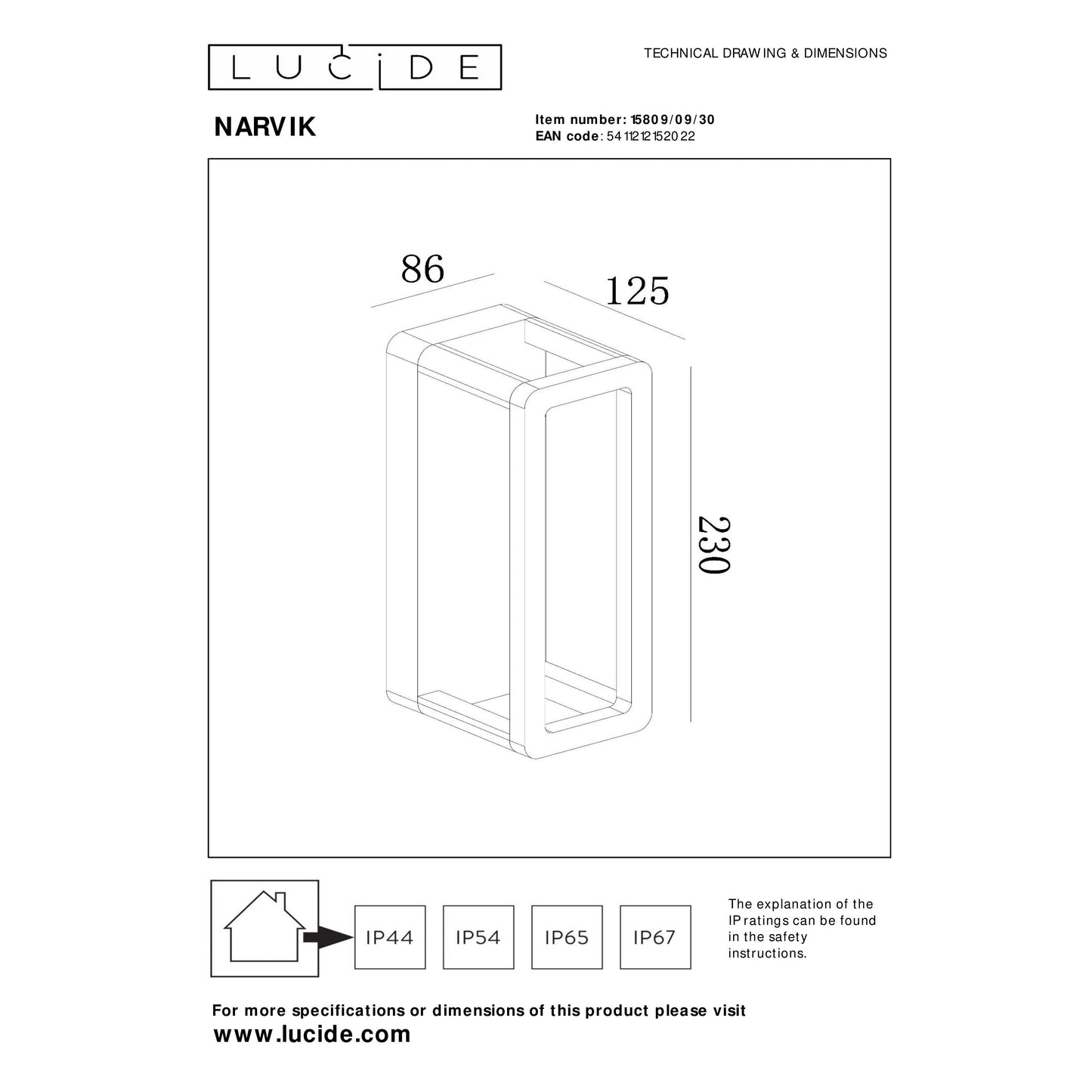 Lucide NARVIK - Wall light Indoor/Outdoor - LED - 1x9,2W 3000K - IP65 - Black