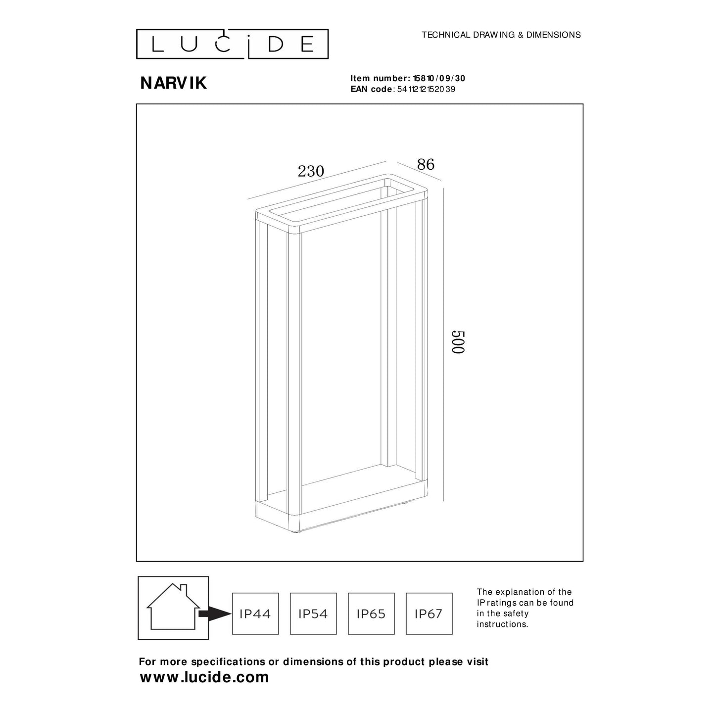 Lucide NARVIK - Bollard light - LED - 1x9,2W 3000K - IP65 - Black