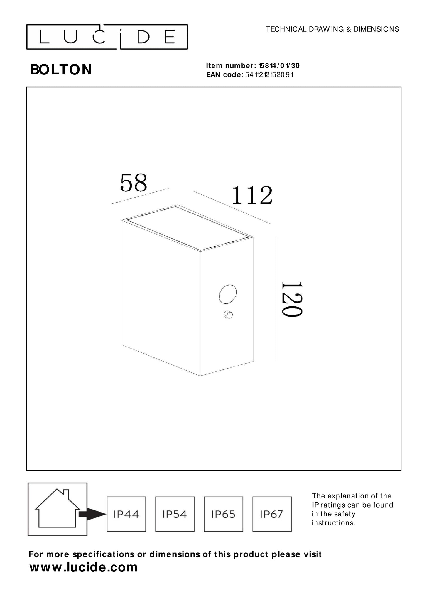 Lucide BOLTON - Wall light Indoor/Outdoor - LED Dim. - 1x1W 2850K/3150K - IP54 - Day/Night Sensor - Black