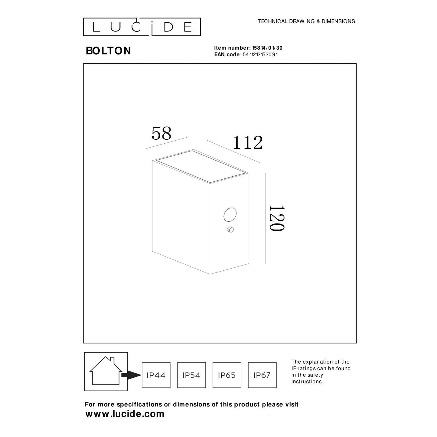 Lucide BOLTON - Wall light Indoor/Outdoor - LED Dim. - 1x1W 2850K/3150K - IP54 - Day/Night Sensor - Black