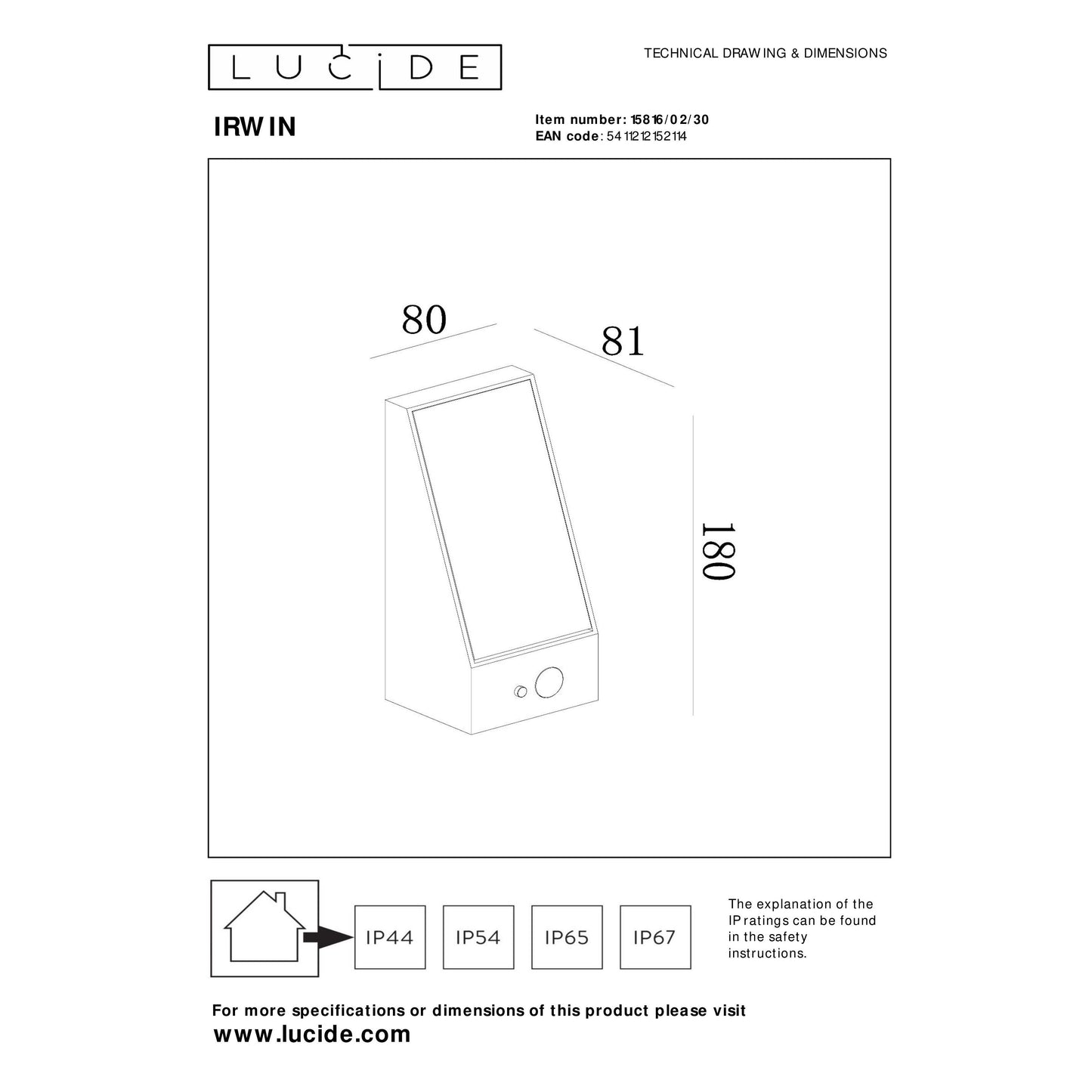 Lucide IRWIN - Wall light Indoor/Outdoor - LED Dim. - 1x2W 2850K/3150K - IP54 - Day/Night Sensor - Black