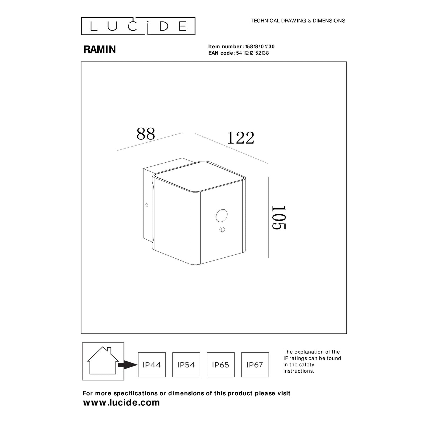 Lucide RAMIN - Wall light Indoor/Outdoor - LED Dim. - 1x1W 2850K/3150K - IP54 - Day/Night Sensor - Black