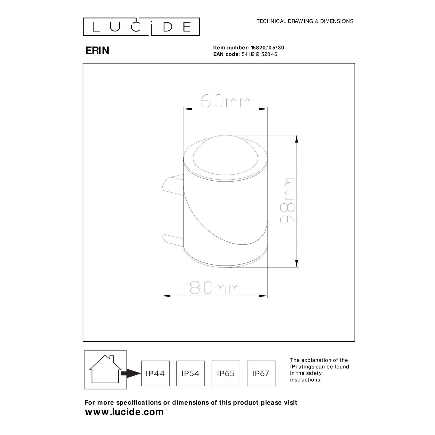 Lucide ERIN - Wall spotlight / Wall light Indoor/Outdoor - LED - 1x5W 2700K - IP65 - Black