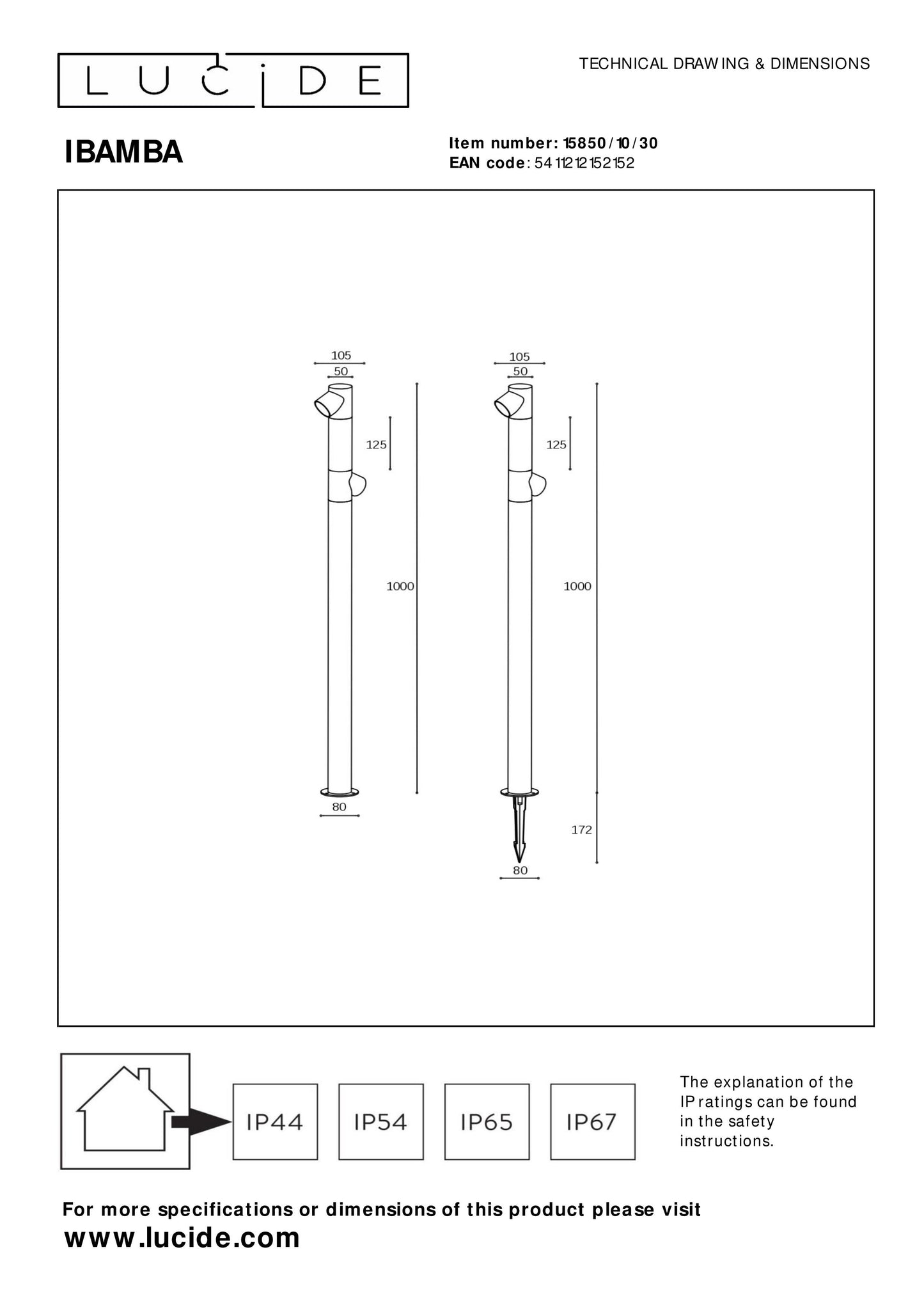 Lucide IBAMBA - Bollard light - LED - 2x6W 3000K - IP65 - Black