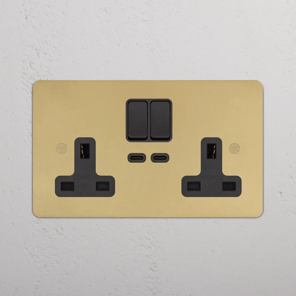 Corston Double Socket & USB-C Fast Charge Antique Brass