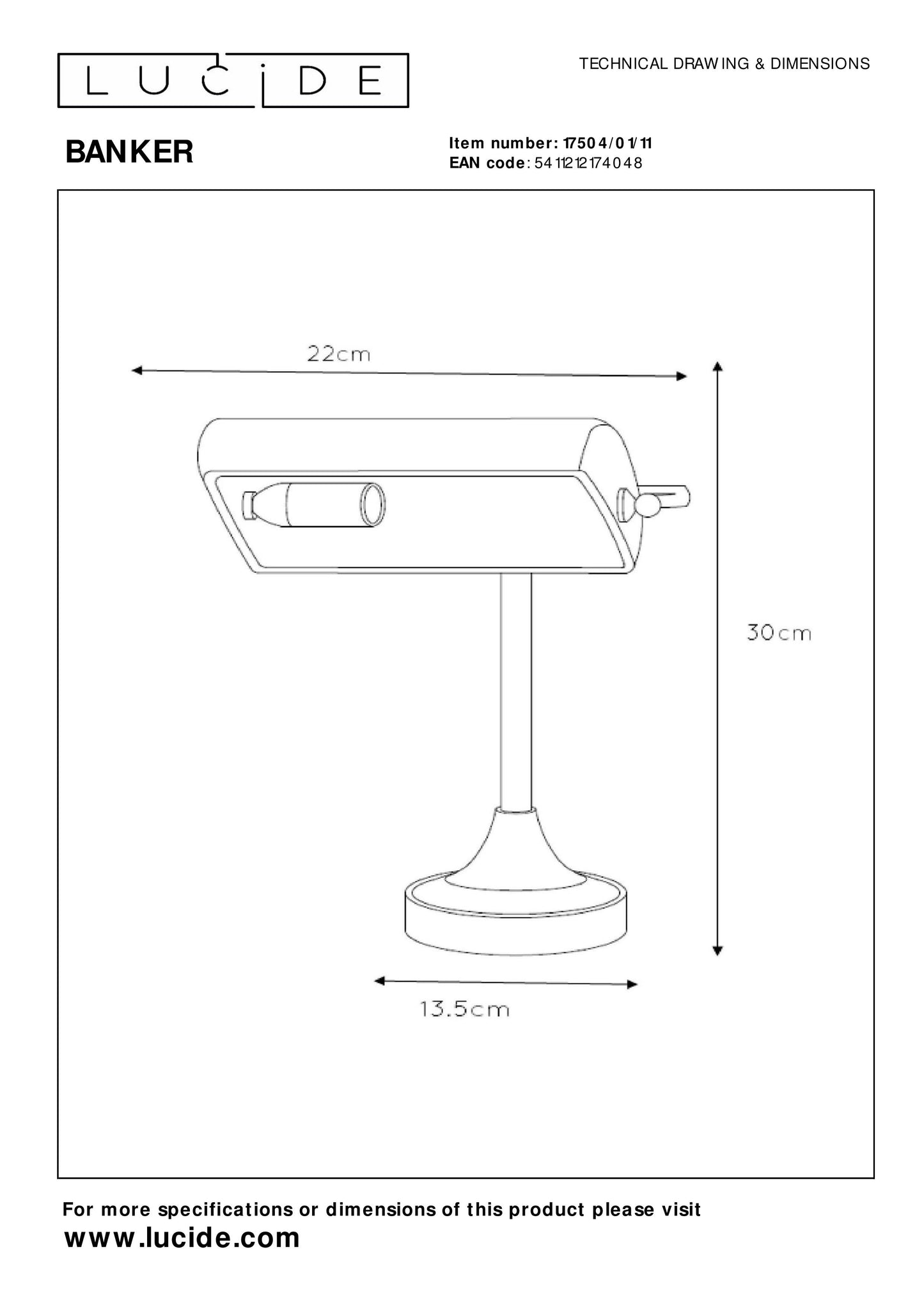 Lucide BANKER - Desk lamp - 1xE14 - Chrome