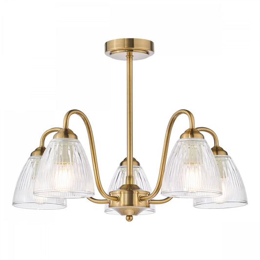 Glynis 5 Light Semi-Flush Antique Bronze and Ribbed Glass